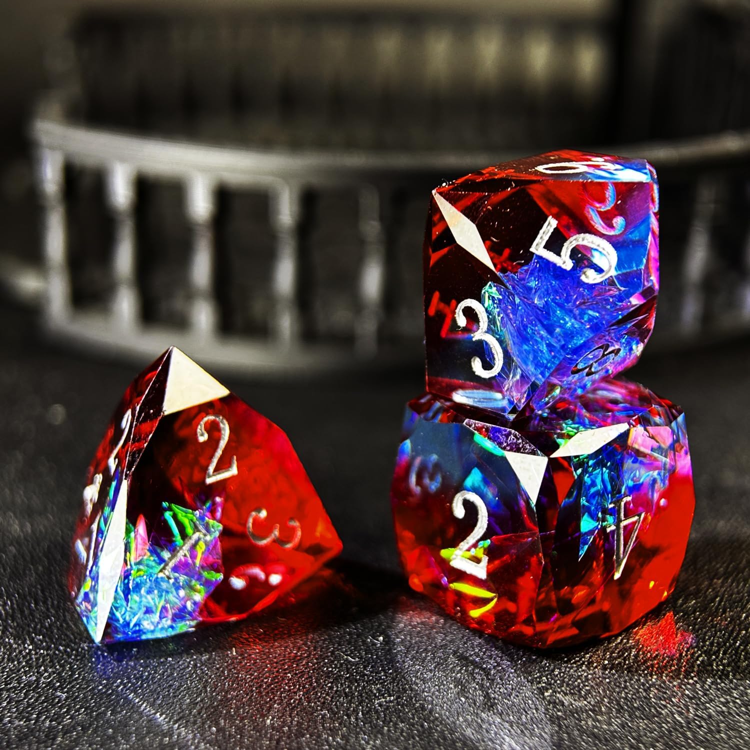 HAOMEJA Colorful Polyhedral Resin Dice Set, Hand-Cut Diamond Facet Optical Dice | Perfect for RPG, Tabletop & Board Games | Halloween, Christmas & Birthday Gift (Blue Red) image 3