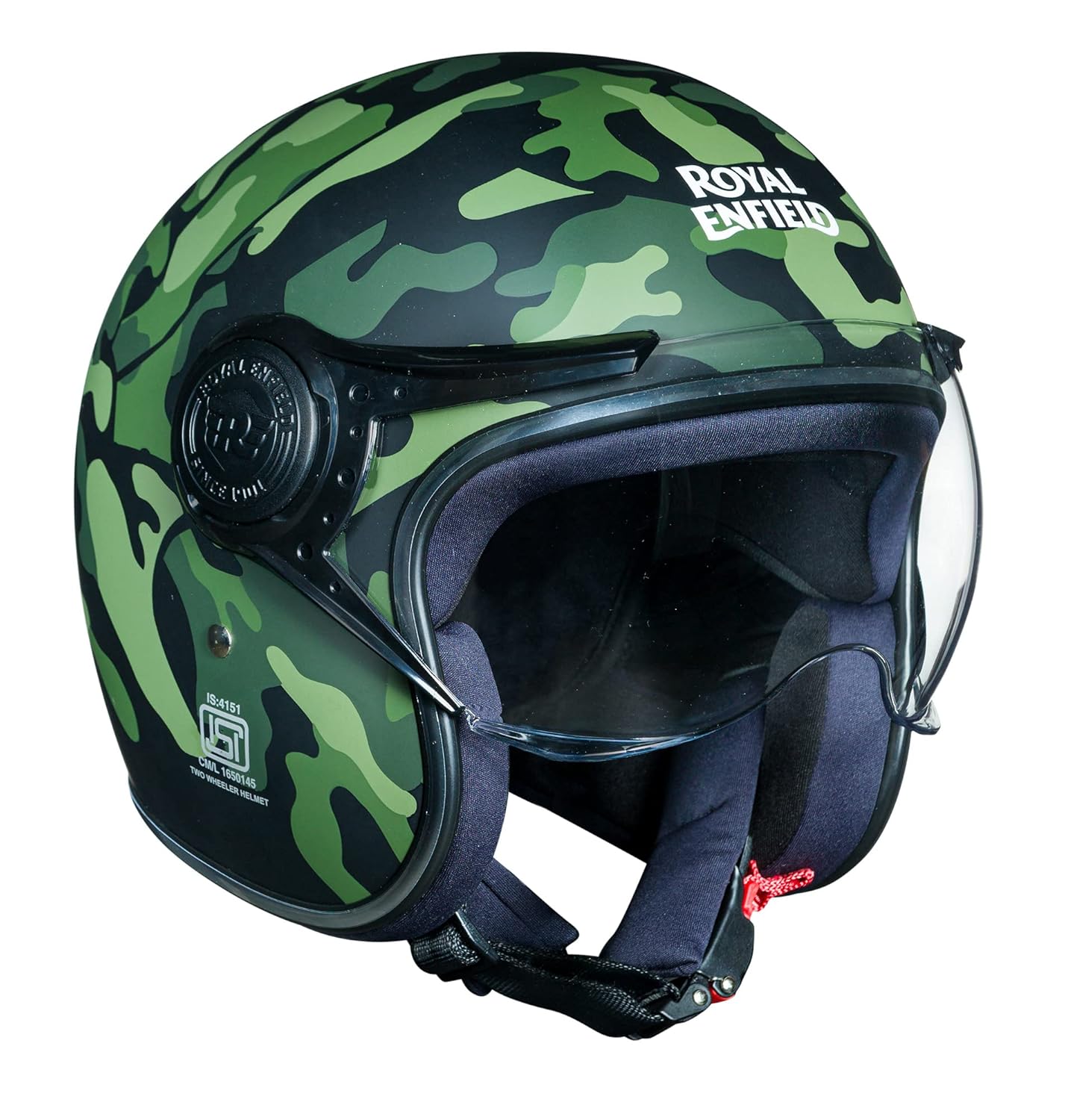 Royal Enfield Open Face Helmet with Jet Visor Camo Olive, Size L(59