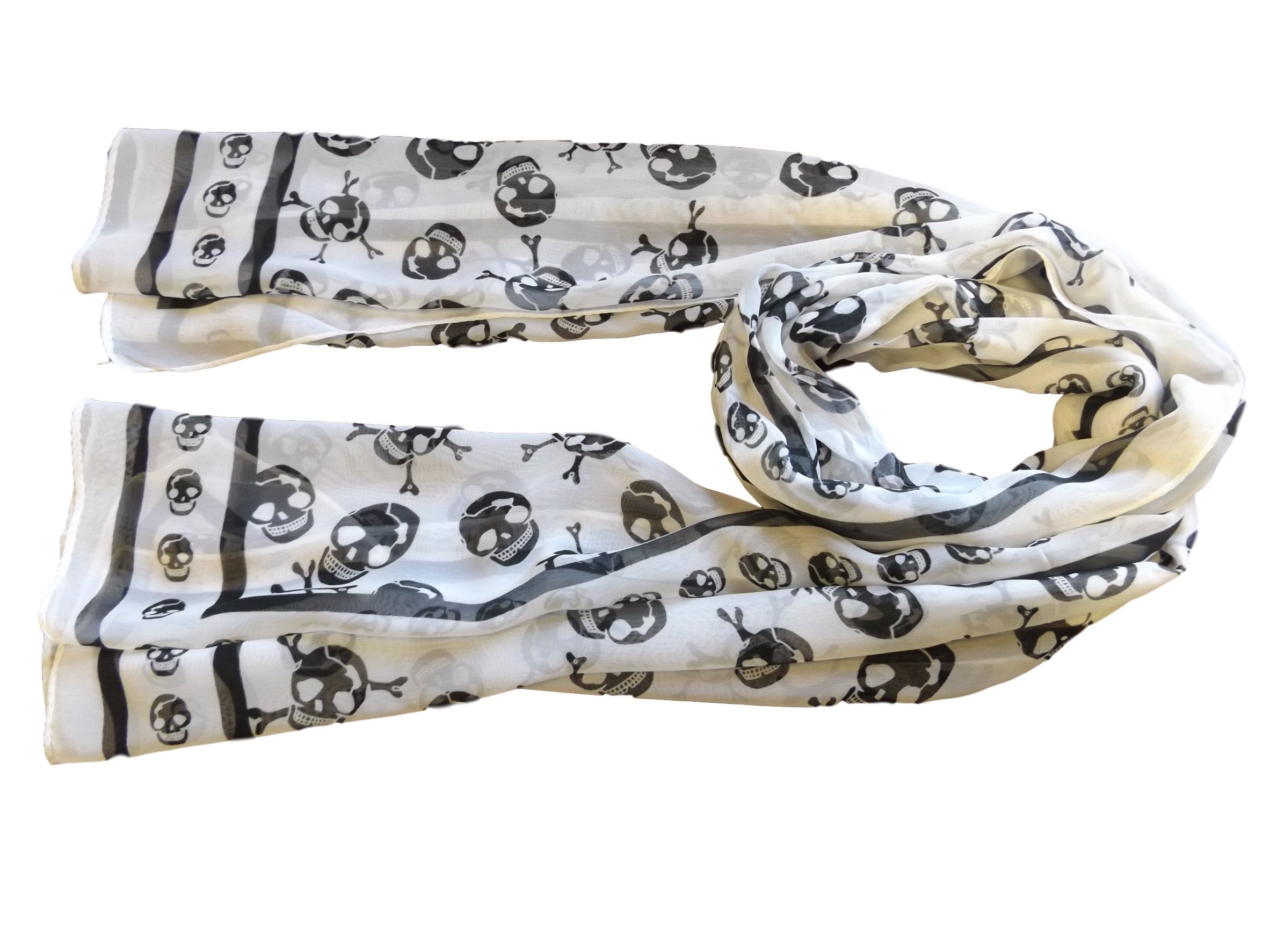 Fat-Catz-Copy-Catz Women's White Large Soft Fashionable Fragmented Tortured Angry Skulls Long Scarf, Shawl, Wrap, Sarong - By ( Skull Scarf)