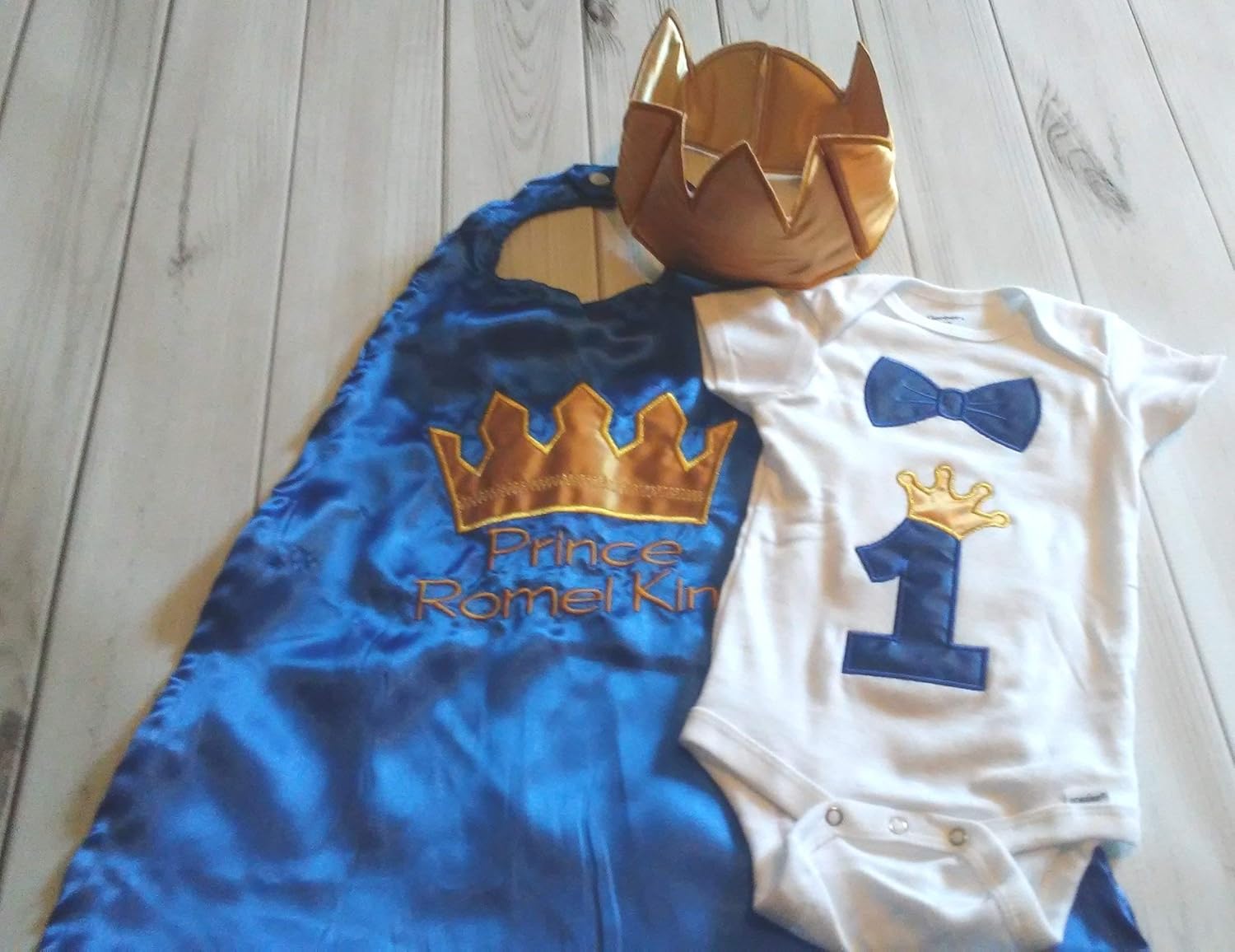 Mickey-Inspired Birthday Outfit for Baby Boys Custom Applique Onesie + Royal Blue Satin Cape + Gold Diaper Cover + Gold Satin Birthday Crown Hat Prince or King Theme