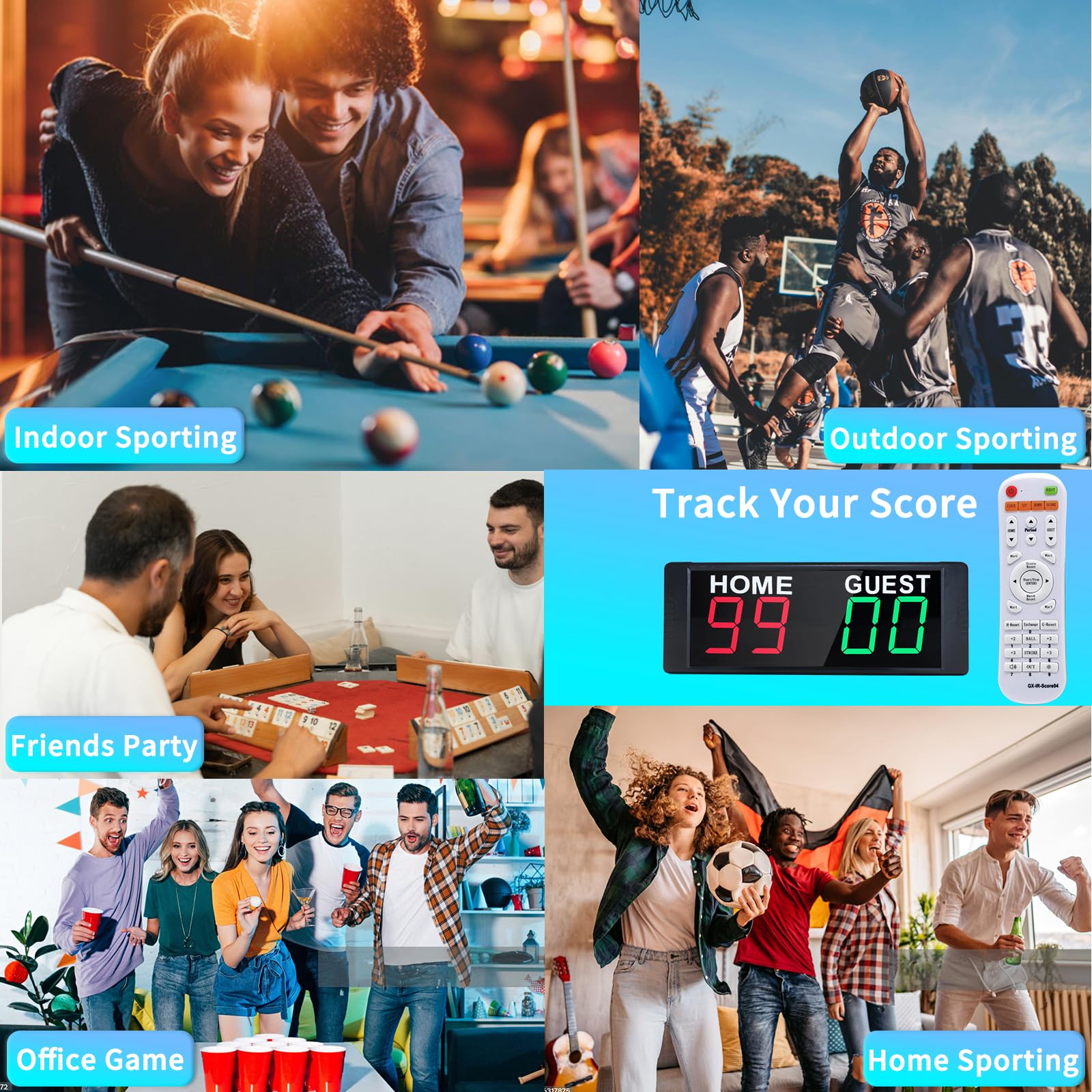 Tableau De Score Numérique Portable Ousmile - 6 Digits, Avec Buzzer, Rechargeable USB-C, Pour Sports Et Jeux