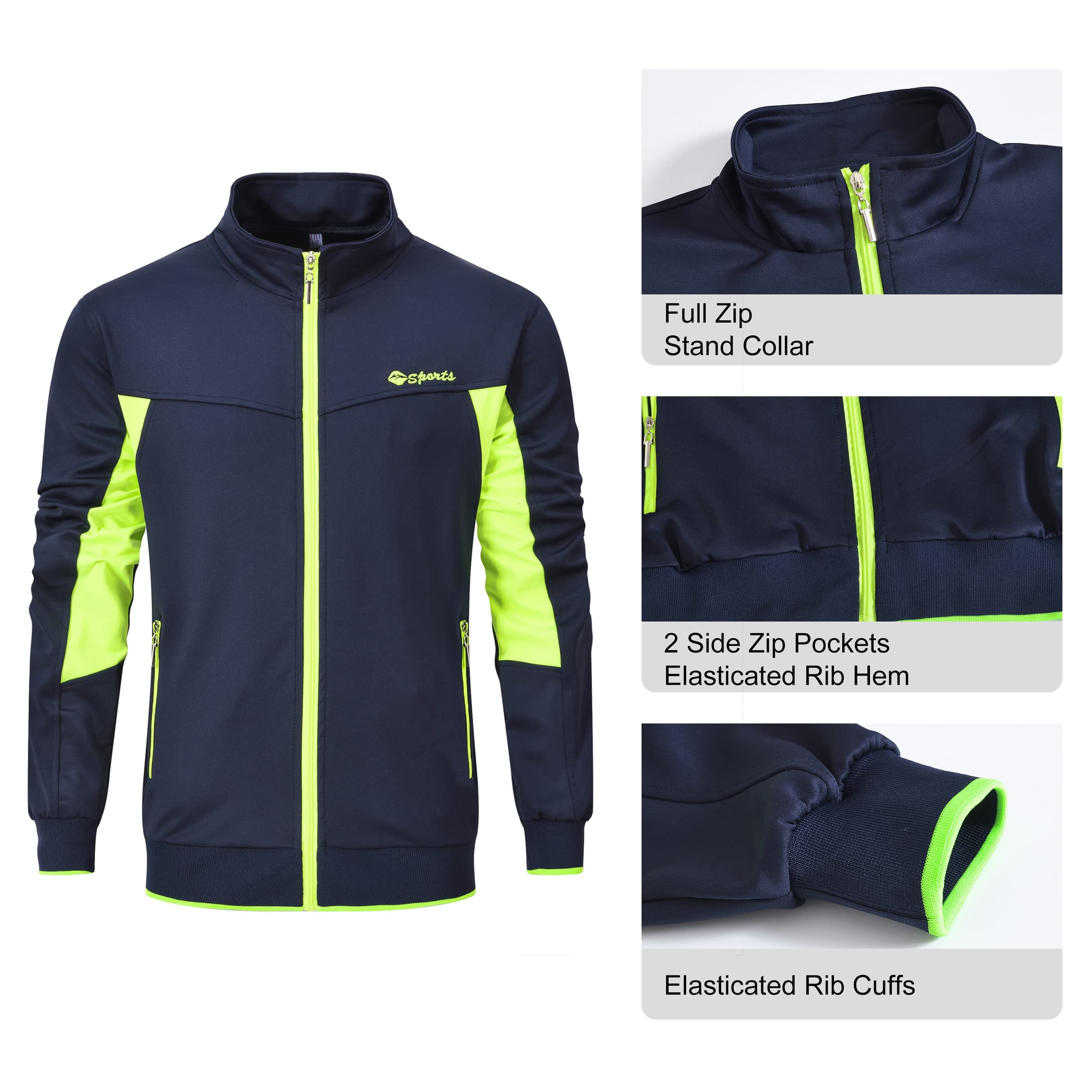 Rdruko Herren-Trainingsanzug-Set, kontrastierend, durchgehender Reißverschluss, Sportjacke, lässige Joggingjacke, Kordelzug, elastischer Bund, 2-teilig mit Reißverschlusstaschen