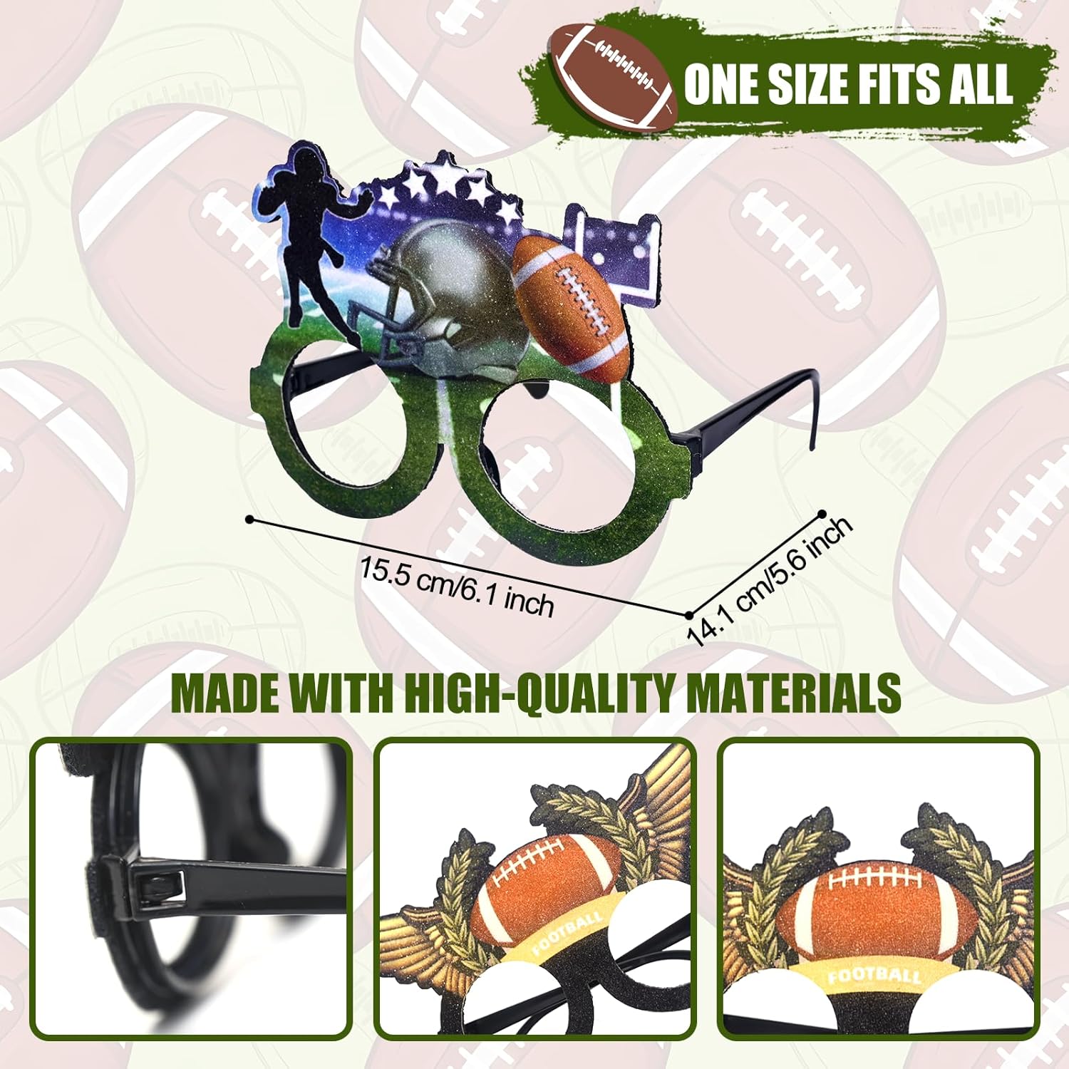 Mega-L 12 Pcs Football Eyeglasses, American Football 2026 Party Supplies Party Favors, Glitter Super Ball Photo Booth Props for Sports-themed Gameday Championship Party Decorations - Image 3