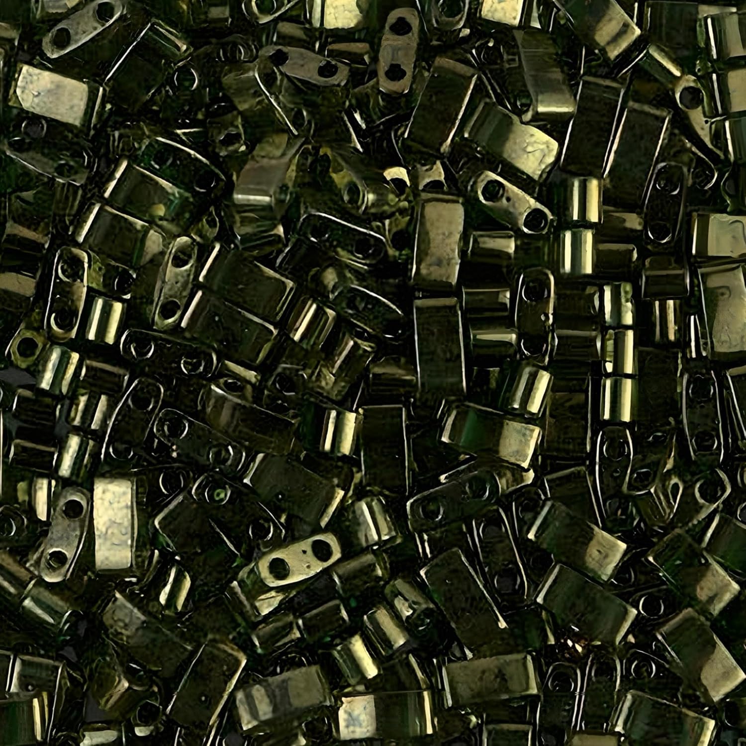 Miyuki Half Tila 2 Hole Rectangle Beads 5x2.3mm - Olive Green Gold Luster 7.8 Grams