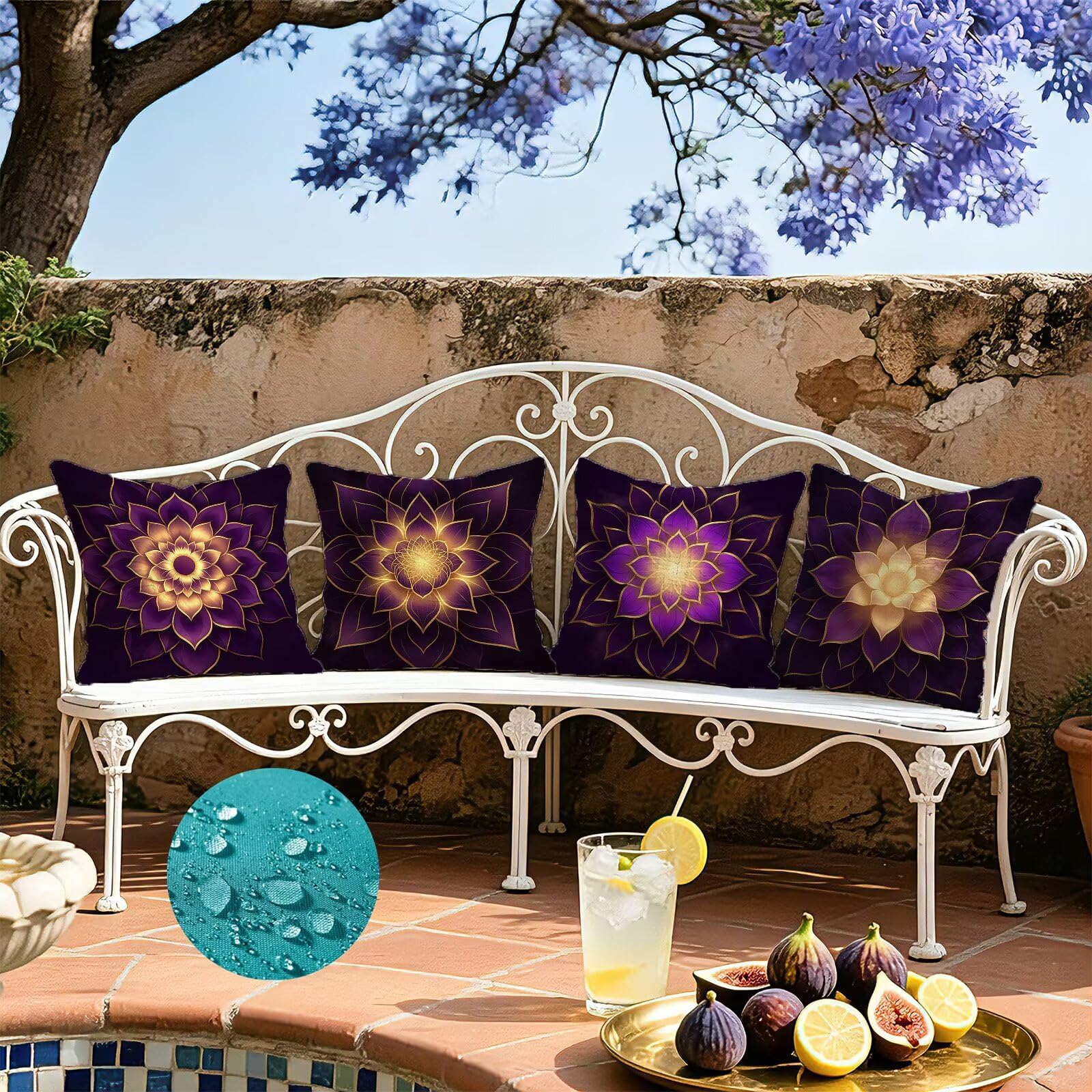 Viola Federe Cuscini Divano 40x40cm, Cuscini da Esterno Set de 4, Cod-41 | Lin Copricuscini Decorativi Letto Arredo, per Letto, Soggiorno, Giardino, Esterno, Casa Decorazione Set di 4 Mandala