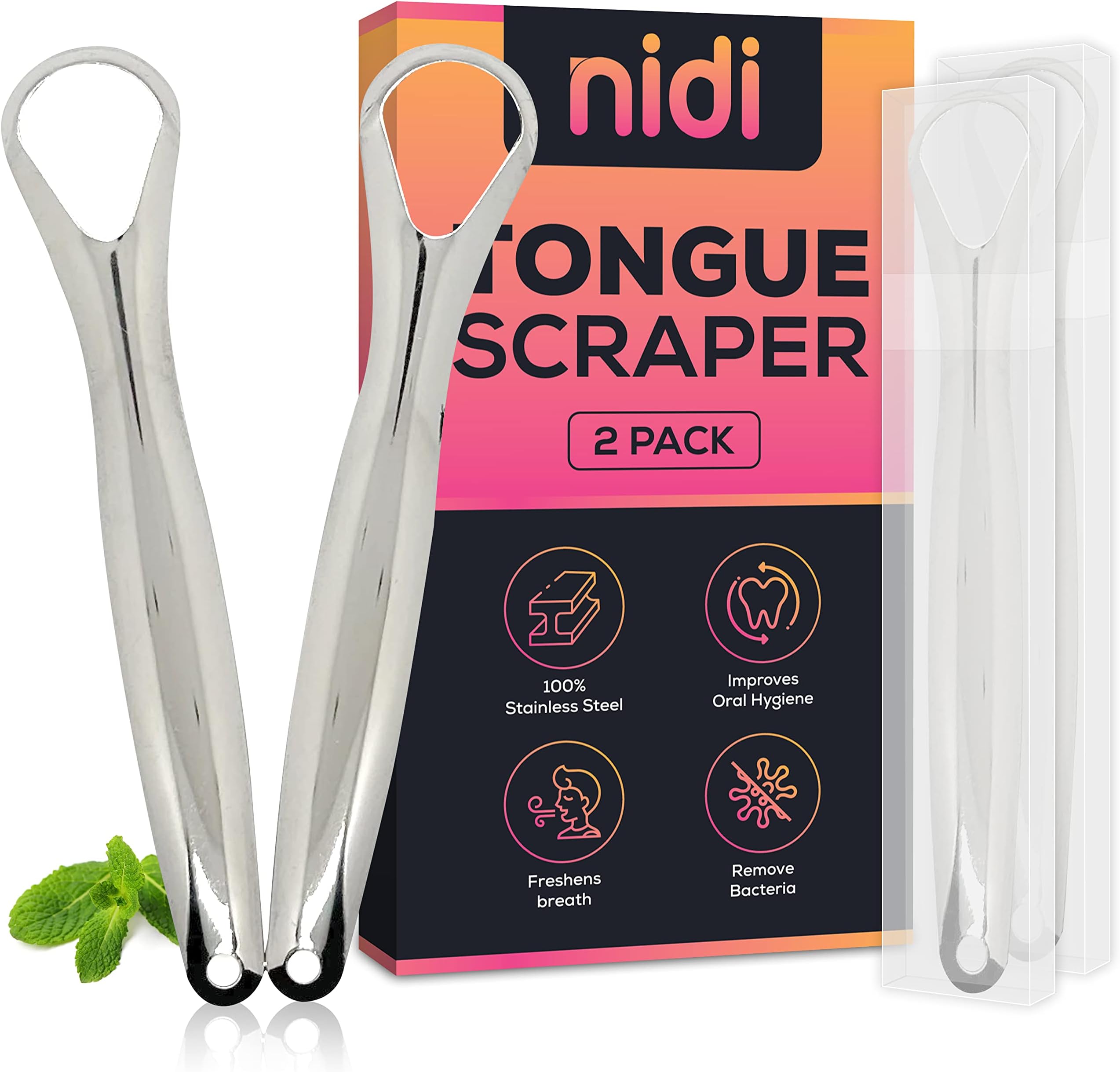 Nidi Tongue Scraper (2 Pack) Premium 100 Stainless