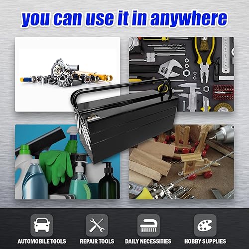 Miniatura 7 de Caja de herramientas voladiza de metal, caja de herramientas de acero plegable de 3 niveles y 5 bandejas con asa, caja de almacenamiento de