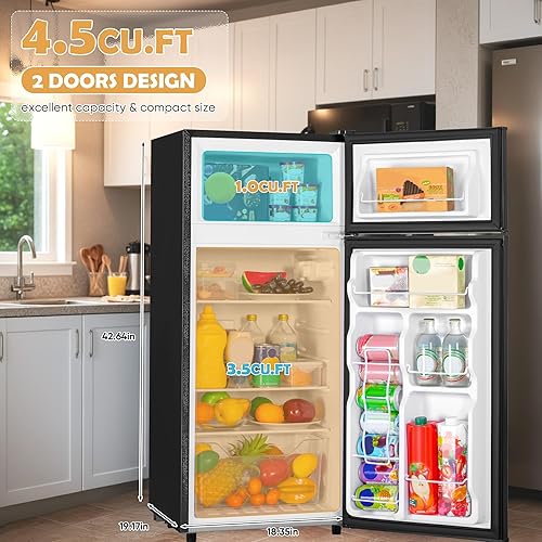 Miniatura 6 de Manastin Mini refrigerador de 4.5 pies cúbicos con congelador, refrigerador pequeño con 2 puertas para oficina, cocina, dormitorio y dormitorio,