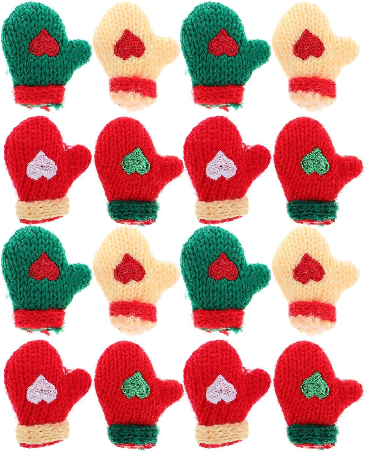 Kisangel 16pcs Mini Gloves Christmas Decorations, Assorted Colors Plush Tiny Mittens for Dollhouse DIY Craft Supplies