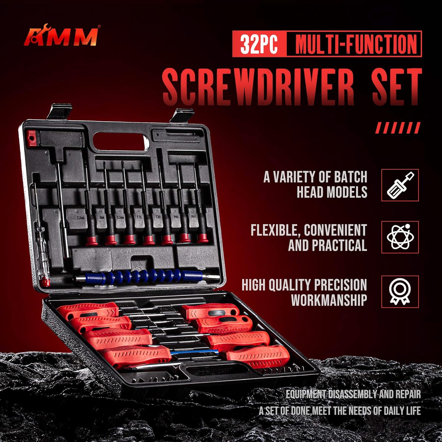 AMM 32-piece Magnetic screwdriver sets with storage case，Containsslotted, star, square, Philips screwdriver bits other practical tools，The best tool gift for a man : Tools & Home Improvement