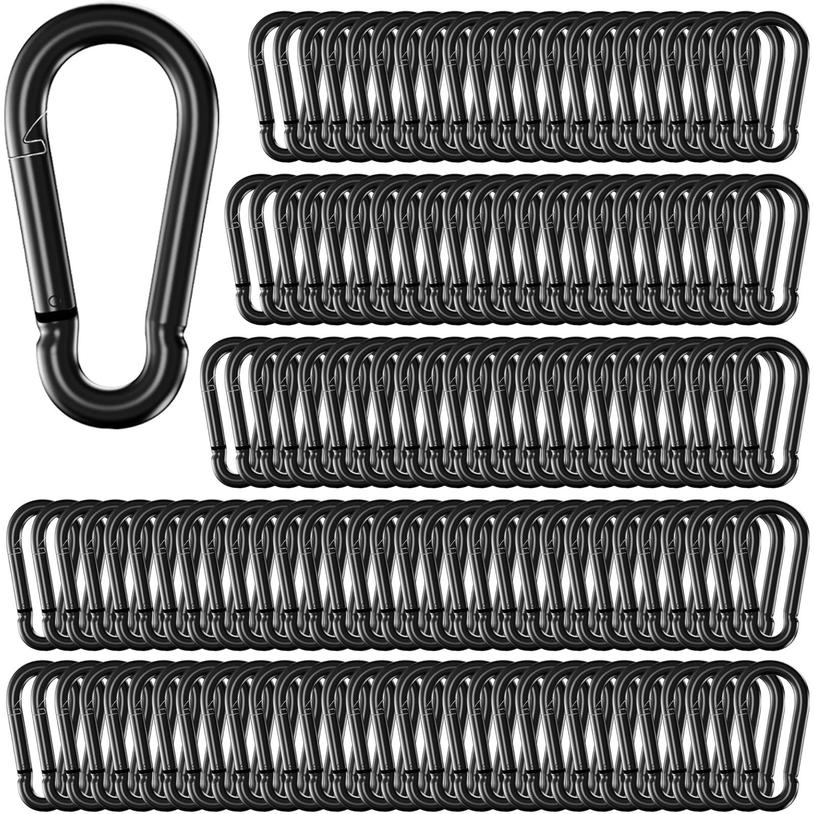 150 Pcs 2.36" M6 Spring Snap Hook Carabiners - Heavy Duty Galvanized Steel Keychain Clips for Hammock, Swing, Camping, Hiking & Outdoor Gear (Black)