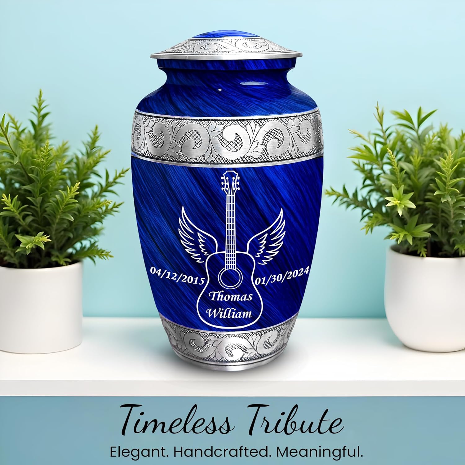 Set of 2 Custom Engraved Guitar Decorative Cremation Urns for Ashes Adult Male & Female – Includes 1 Large Guitar Urn and 1 Necklaceurn