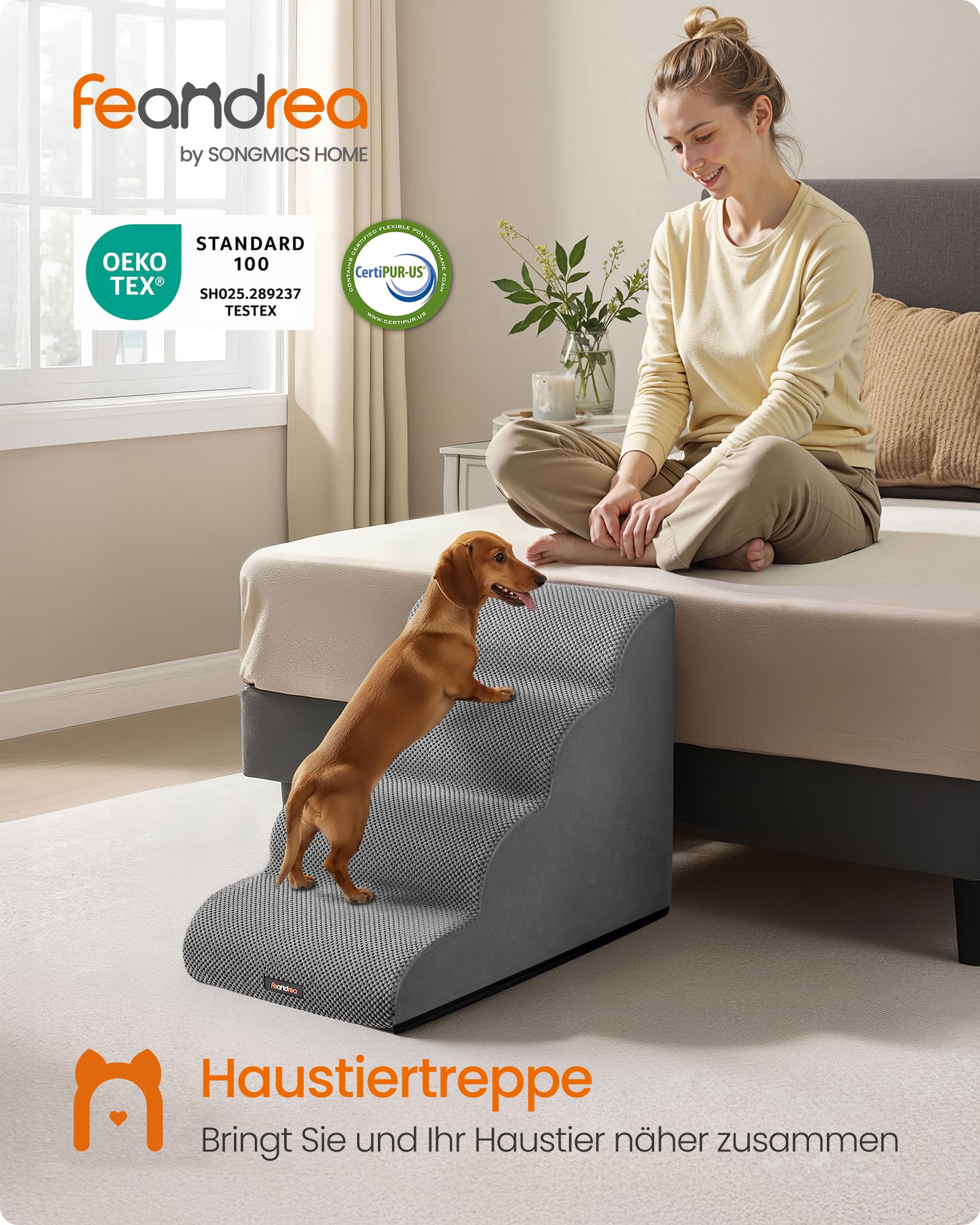 Feandrea Hundetreppe, 4 Stufen, wasserdicht, rutschfest, geringe Neigung