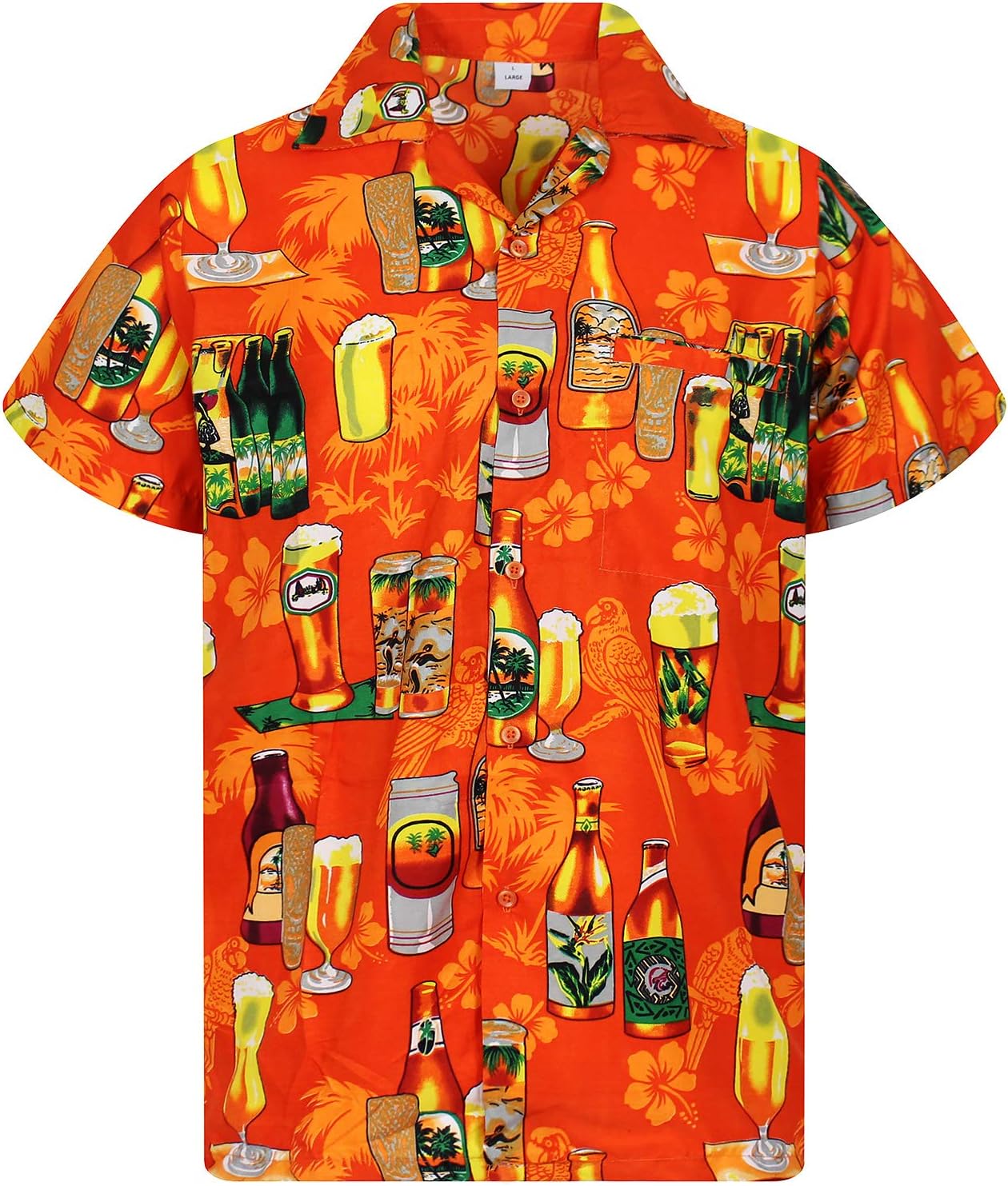Funky Hawaiian Shirt, Beerbottle, Orange, XS