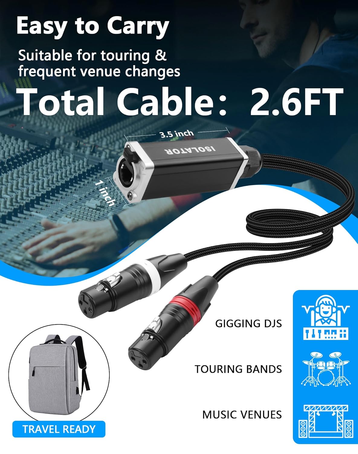 CERRXIAN 2-Channel Multi Snake 3Pin XLR to Ethercon-Compatible CAT5/CAT6/CAT7 Ethernet Breakout for Live Stage Audio, Lighting & DMX512 (1 Pair: Male&Female) - 2.6FT