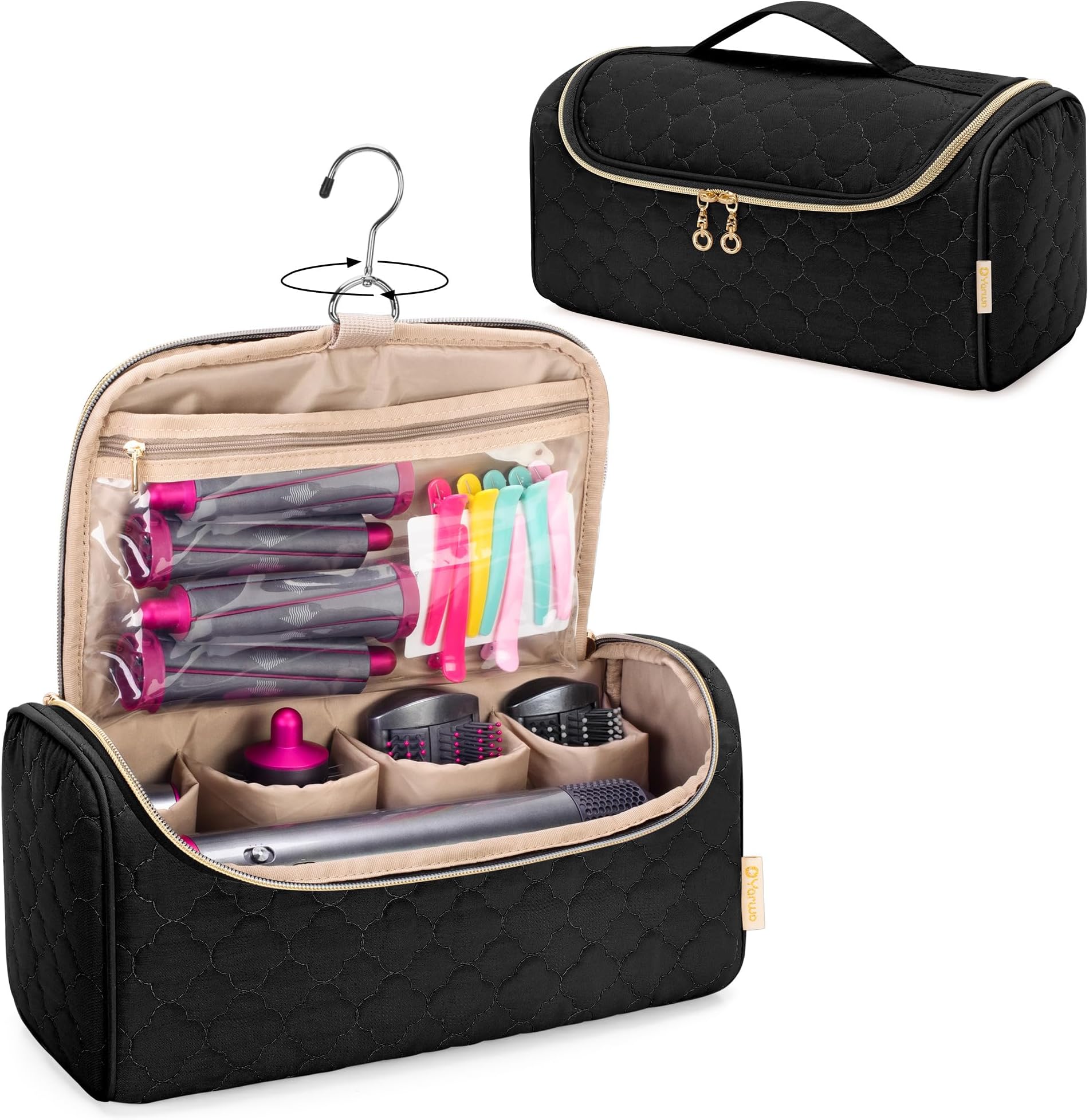 YARWO Travel Case Compatible with Dyson Airwrap Complete Styler and Attachments, Portable Storage Bag with Hanging Hook for Hair Curler Accessories, Black (PATENTED DESIGN)