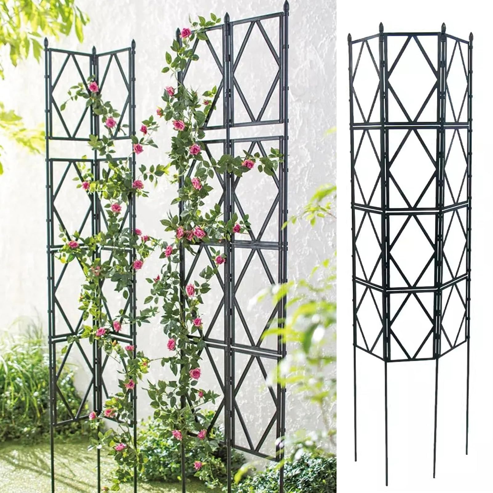 Rose Rankgitter Metall 3er Set,PP Resin Plastic Faltbares Design Hoch 220cm Rankhilfe Pergola für Rasen/Hinterhof/Terrasse Kletterrosenpflanzen Garten Decoration,Black-220 * 60cm(87 * 24in)