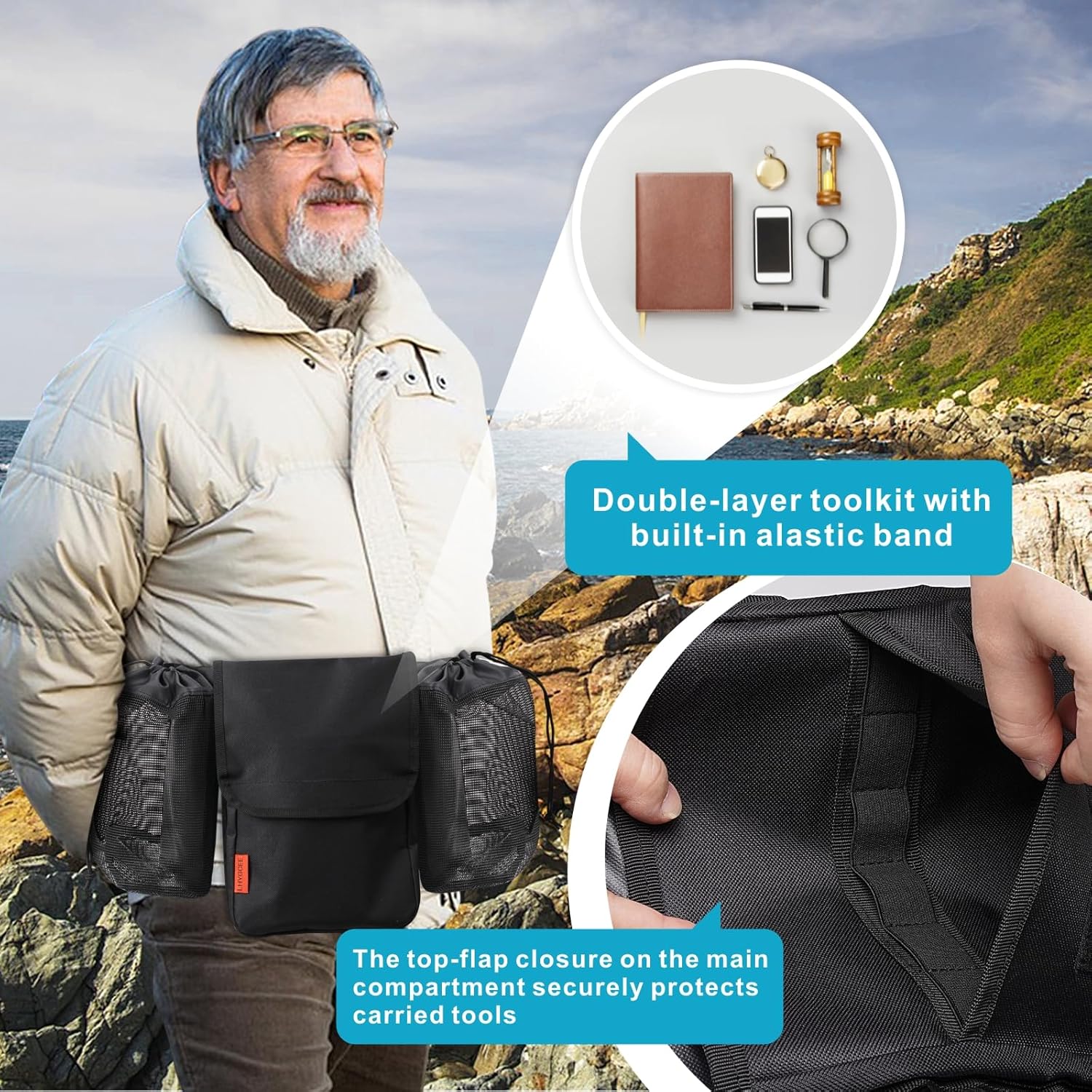 Rock Collecting Bag,Foraging Waist Pack with Adjustable Belt | 2 Mesh Foraging Pouch, 1 Tool Bag, Lightweight Waist-Mounted, Outdoor Rock Hounding Equipment,Gifts for Rockhounds