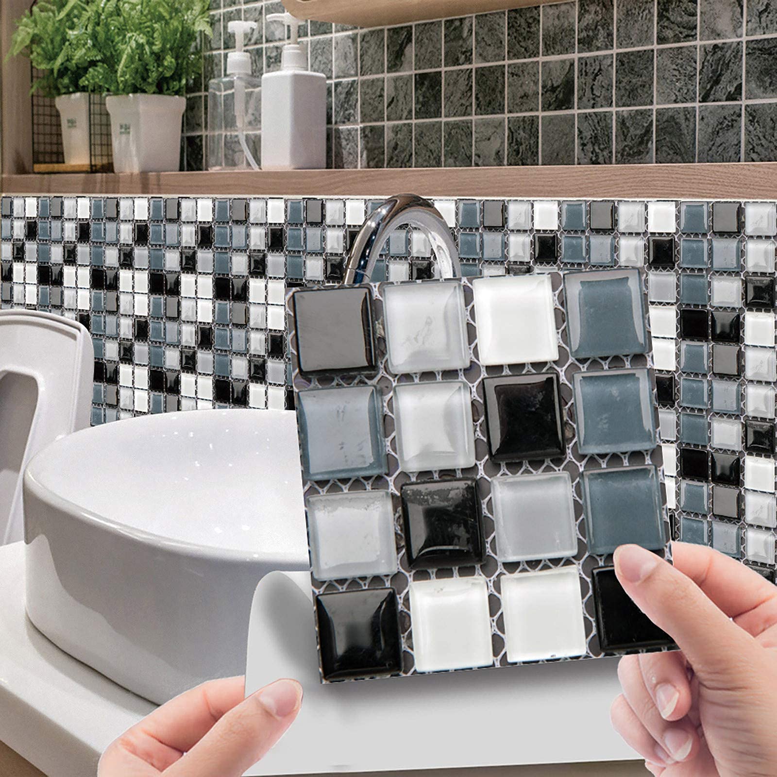 30-Sheet Peel and Stick Tile Backsplash for Kitchen Wall, Self Adhesive Backsplash Tile Stickers, Mosaic Tiles, 3D Brick Wallpaper Suitable for Bathroom, Camper, Countertop, Ceramic Tile and Marble.