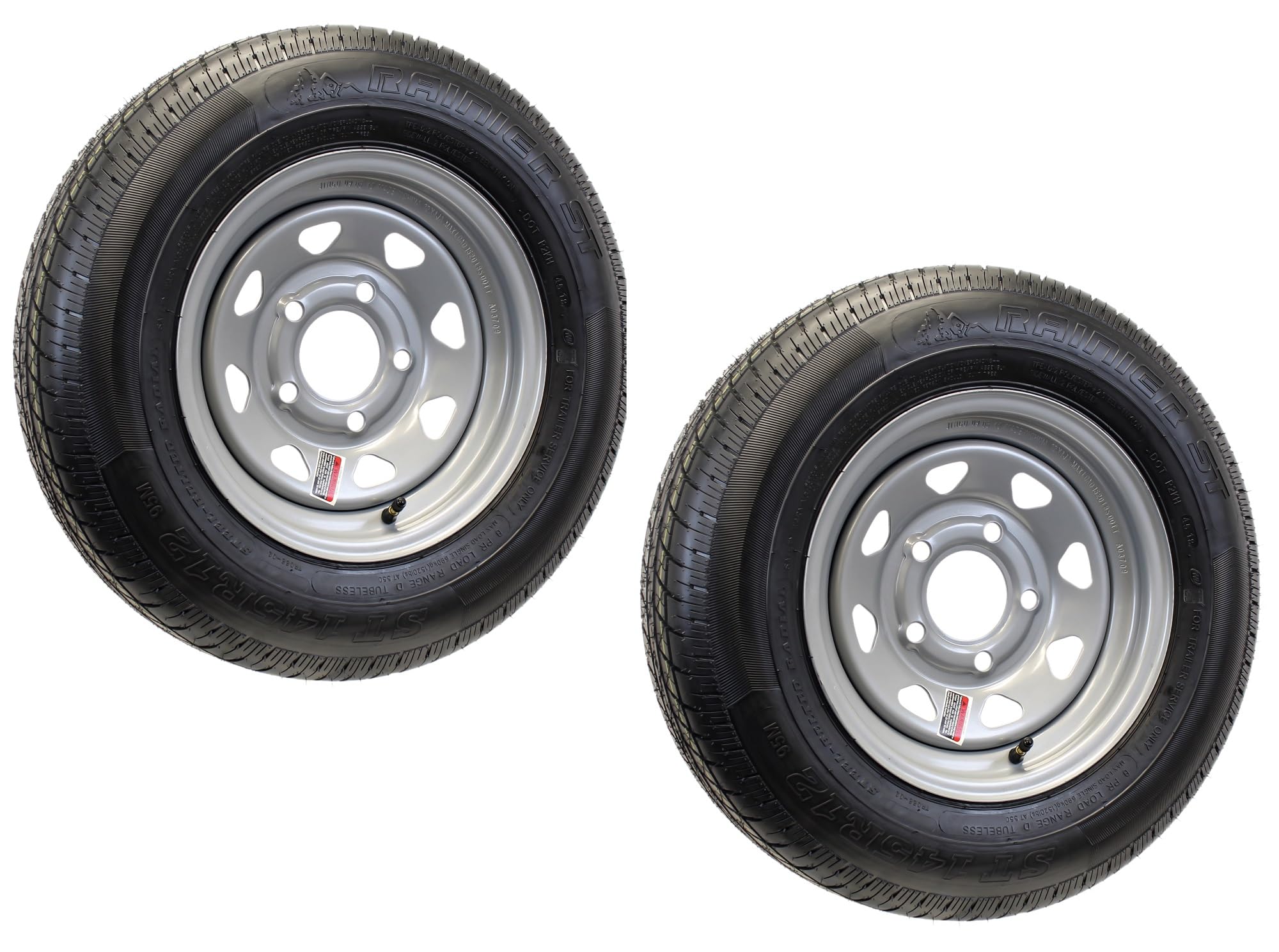 eCustomrim 2-Pack Radial Trailer Tire On Rim ST145R12 ST145/R12 Load Range D 5-4.5 Silver Spoke Wheel - 6 Year Warranty w/Free Roadside