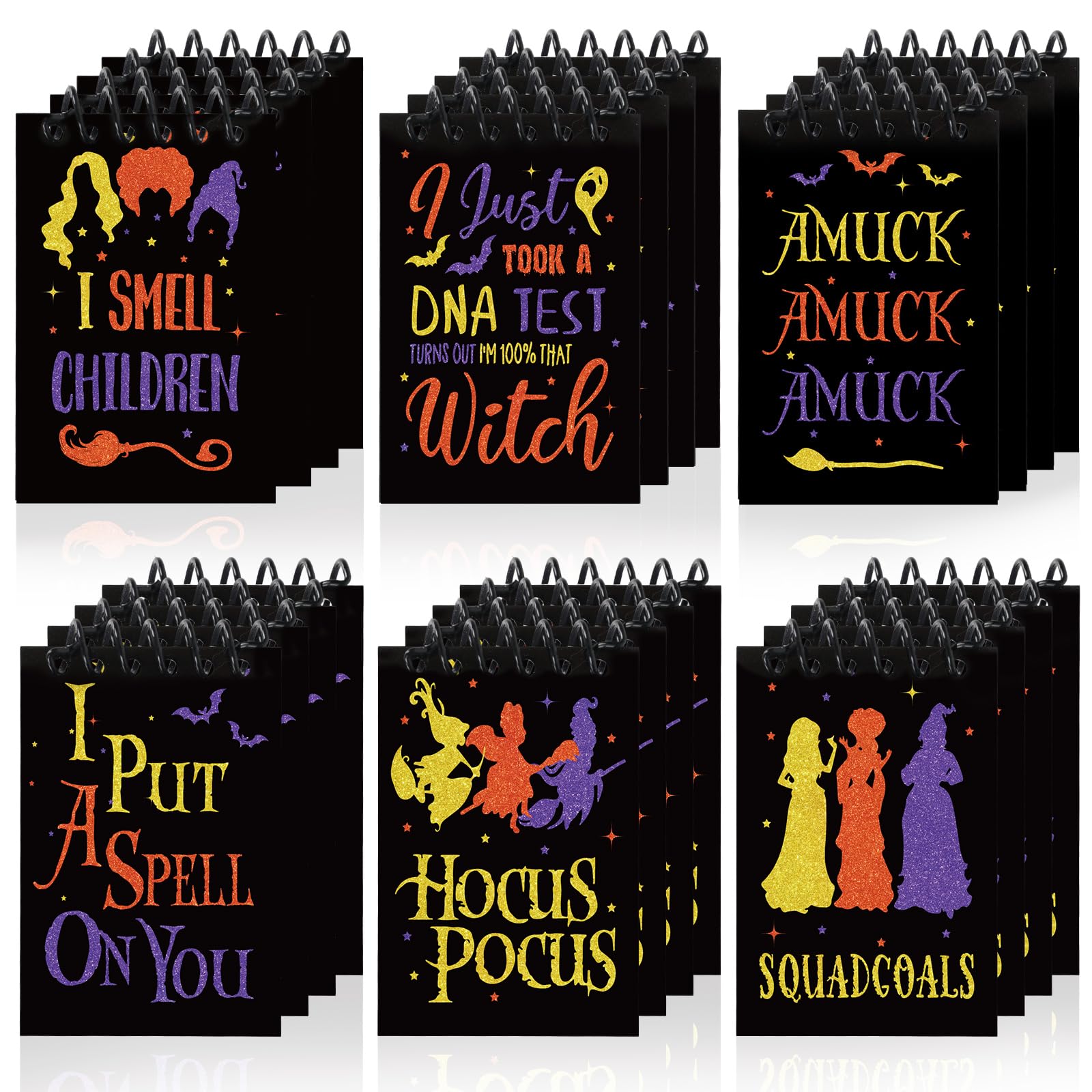 AnyDesign 24Pcs Halloween Mini Spiral Notepads Halloween Witch Party Favors Mini Spiral Pocket Book Hocus Pocus Memo Pad Notebook for Trick or Treat Goody Bag Filler Gift Supplies, 2.4 x 3.5 Inch
