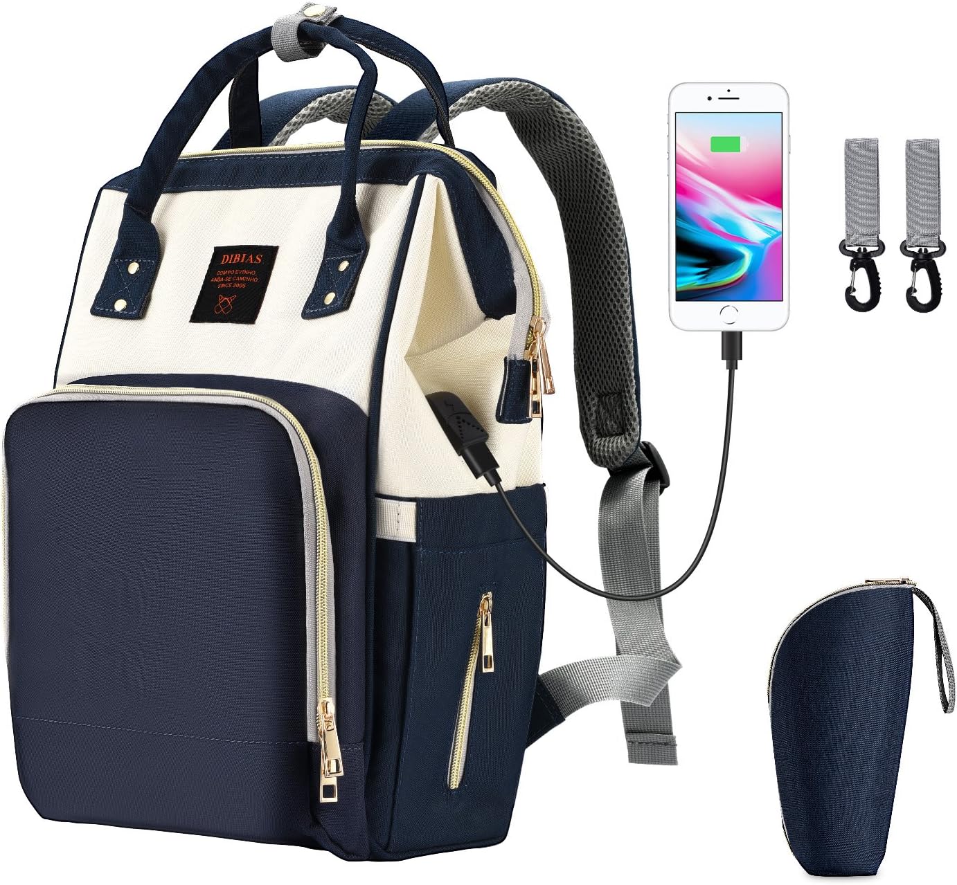 Pieviev Backpack Diaper Bag for Mom/Dad with USB Charging Port, Blue Land Baby Diaper Bag Backpack Wide Open Multi-Function for Diapers, 24L Large Capacity, Modern and Fashion (Blue)