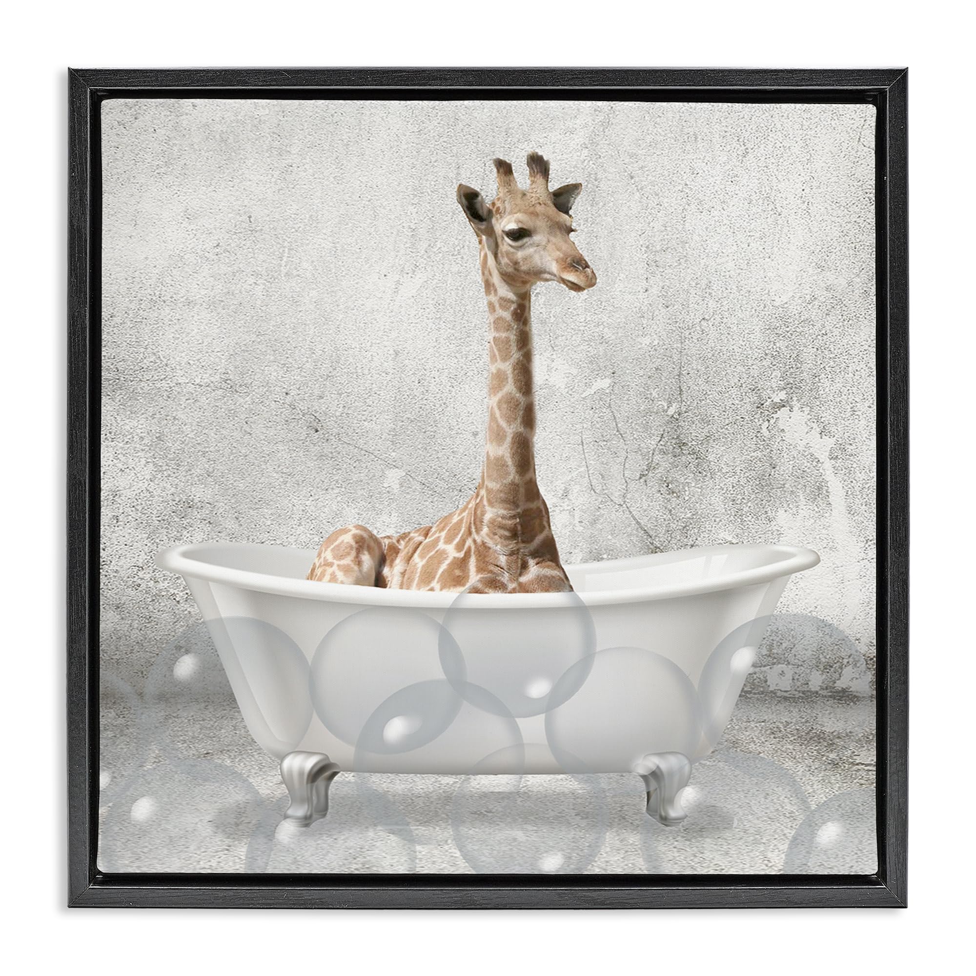 Baby Giraffe Bath Time Nursery, 24 x 24 Inch Canvas in Floater Frame