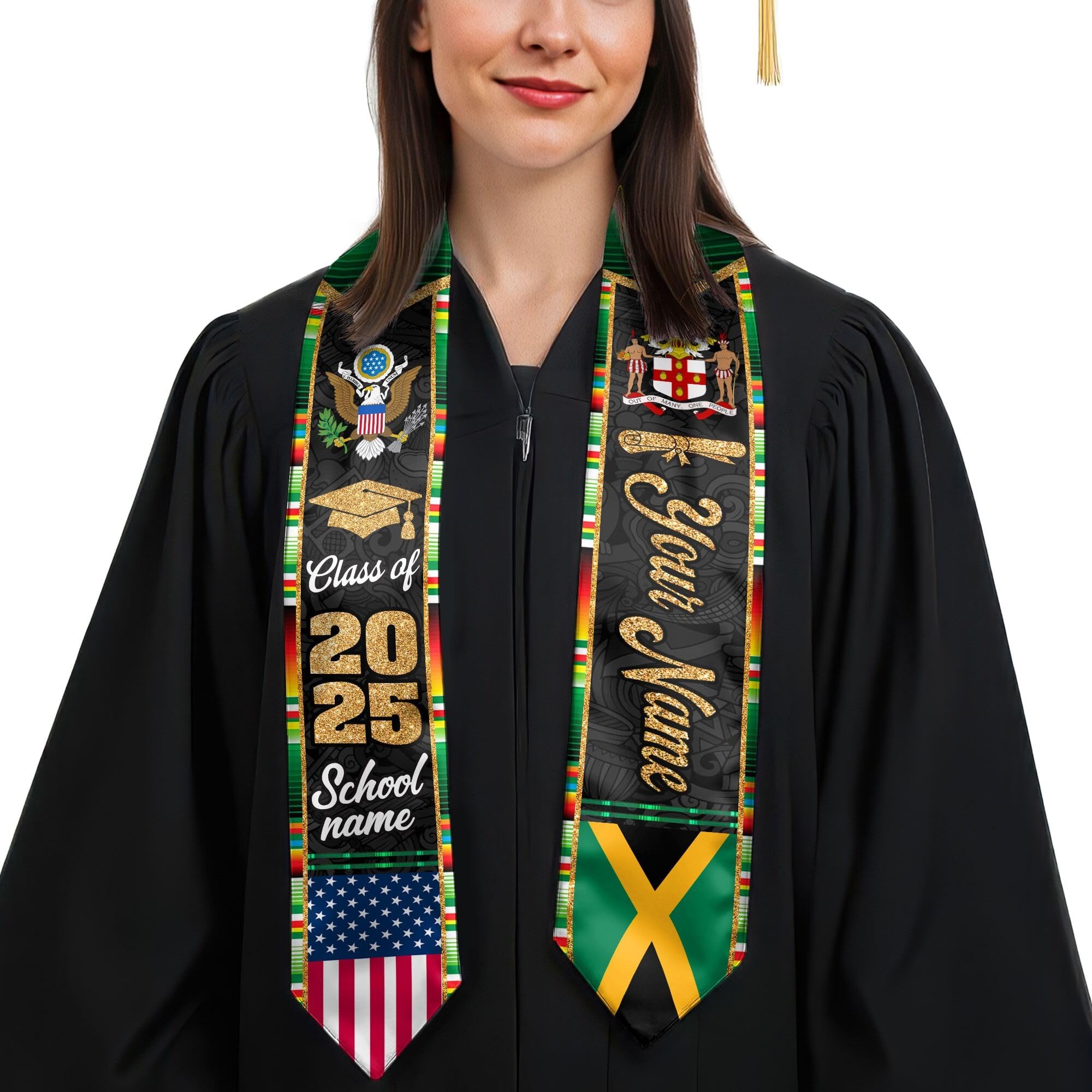 MonkeyVan Personalized Graduation Stole for Jamaica Senior, Jamaican Flag Graduation Sash Class of 2025 Grad Gifts S132