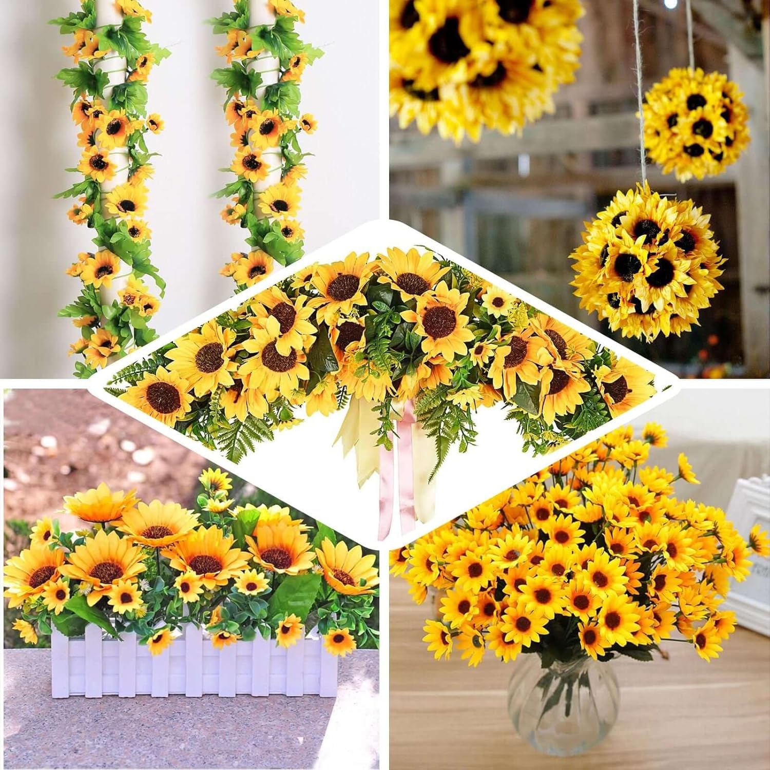 Efavormart 5 Bushes 70 Heads Large Artificial Silk Sunflower Collection, Massive Golden Yellow Sunflower Bushes for Grand Vase Fillers and Stage Staging