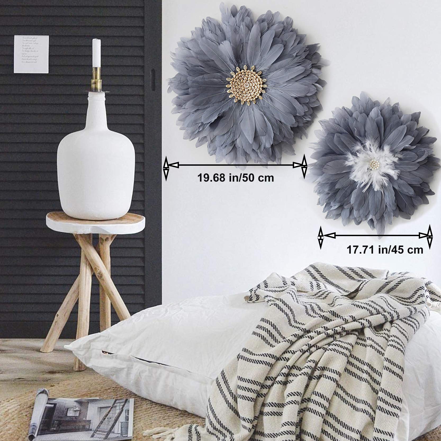 ZNKZJ Pluma para Colgar en la Pared Decoración de Pared de macramé, Colgante Hecho a Mano Decorativo Plumas de macramé Decoración del hogar Bohemia para el Fondo del sofá,Grey_50cm