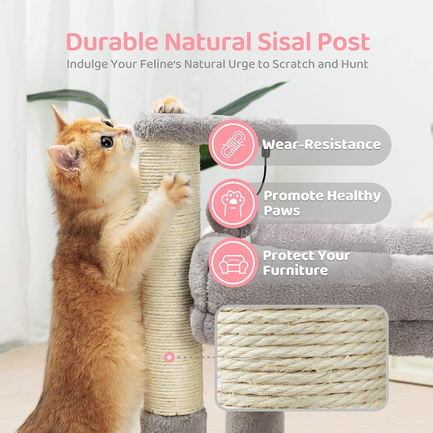 review Made4Pets Cat Tree for Indoor Cats, Cat Tower with 2 Natural Sisal Scratching Post for Kitten, Kitty Cat Bed with Pom-pom Dangling Balls, Grey, DIY