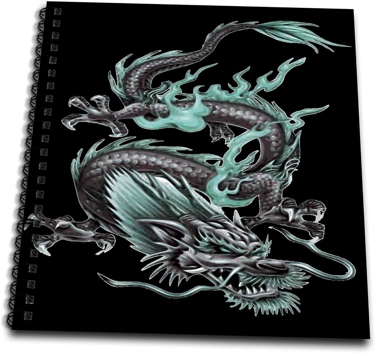3dRose Taiche Acrylic Painting of an Aqua Colored Chinese fire Dragon on Black (db-334065-2) Drawing Book, White