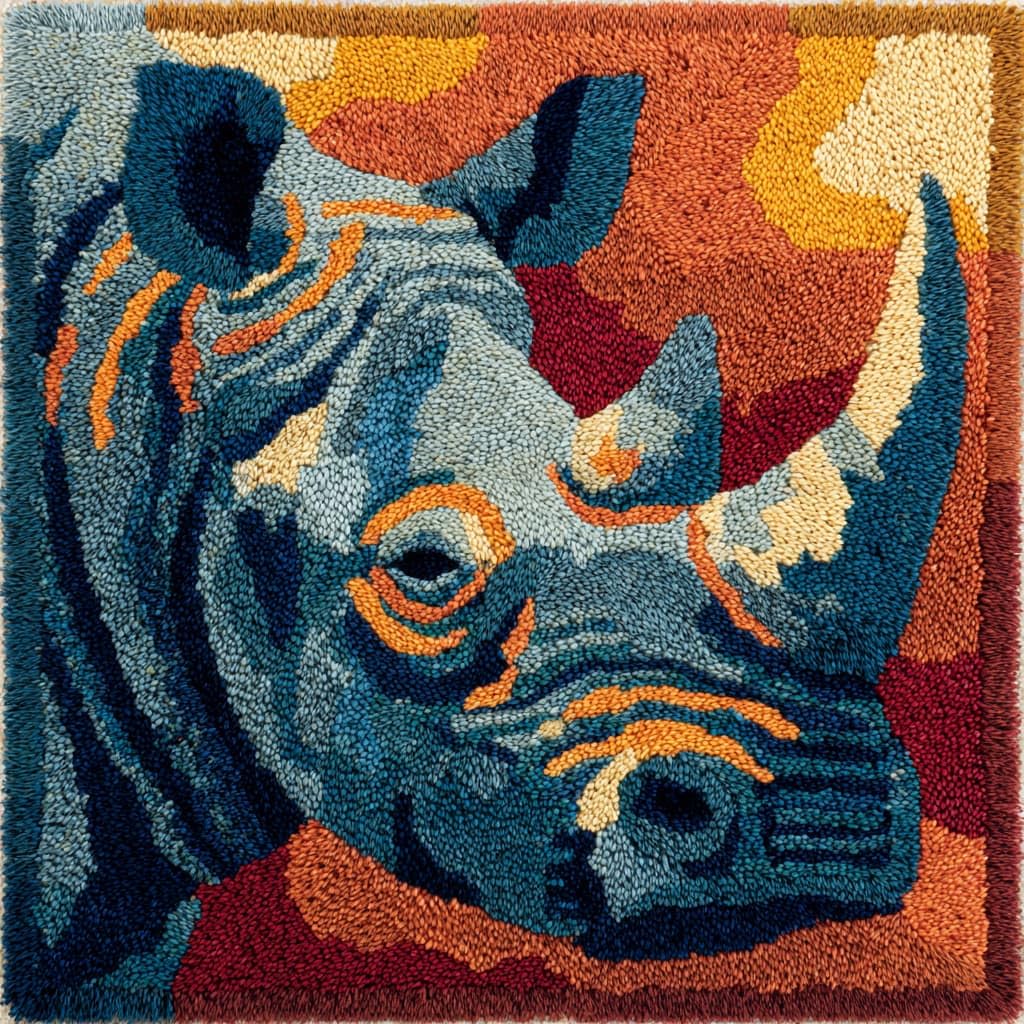 WallustrioaW Latch Hook Cushion Kit,Animal Rhinoceros