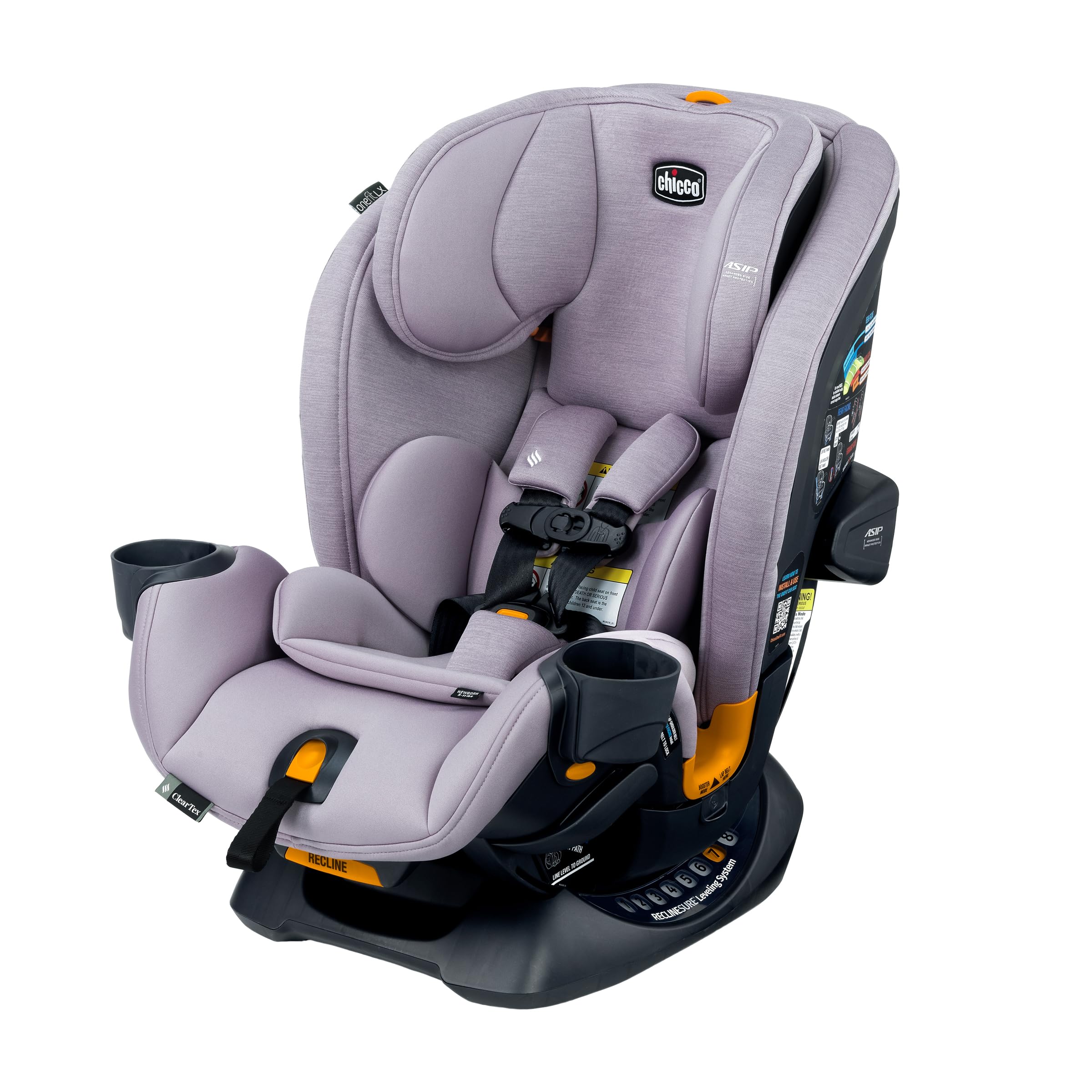 Chicco OneFit LX ClearTex All-in-One Car Seat with LeverLock Installation, Slim Design, Convertible Car Seat, Seat for Infants and Children 5-100 lbs Lupine/Purple