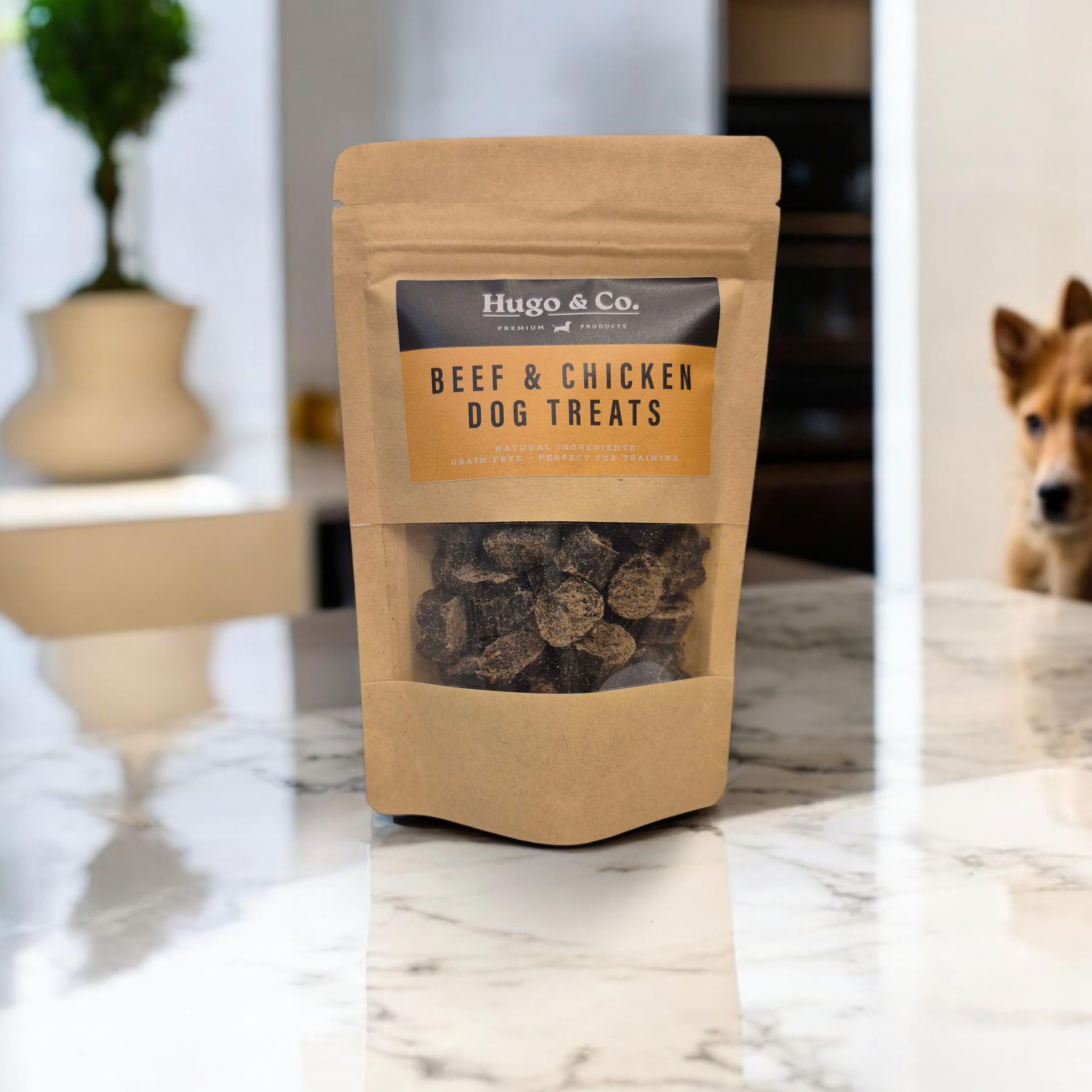 Hugo & Co Premium Beef & Chicken Dog Treats, 75g, Gourmet Natural Pet Food, High Protein Formula, for Dogs 8+ Weeks