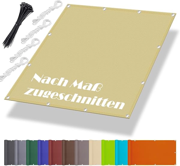 Markise Balkon Ohne Bohren 2x2.5M, Schattentuch mit ösen, Seitenschutz Balkon Ohne Bohren inkl Befestigungsseile, UV-Schutz, Wetterfest für Garten Terrasse, Sand Beige - 1