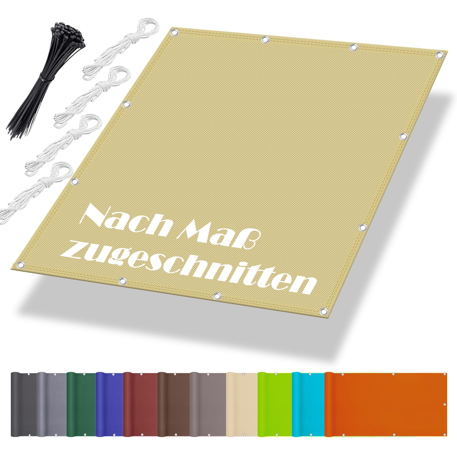 Sonnensegel Nach Mass 3.5x4M, Markisenstoffe Meterware im Viele Größe und Farben, Sonnenschutznetz inkl Befestigungsseile, UV-Schutz, Wetterfest für Garten Terrasse Balkon, Sand Beige