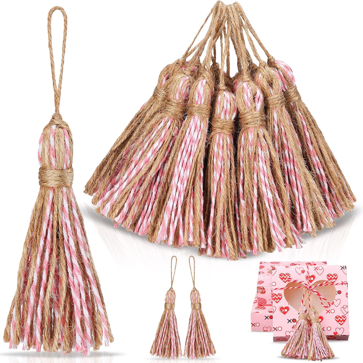 100 Pcs Natural Jute Style Tassels Decorative Burlap Rope Tassels Boho Sewing
