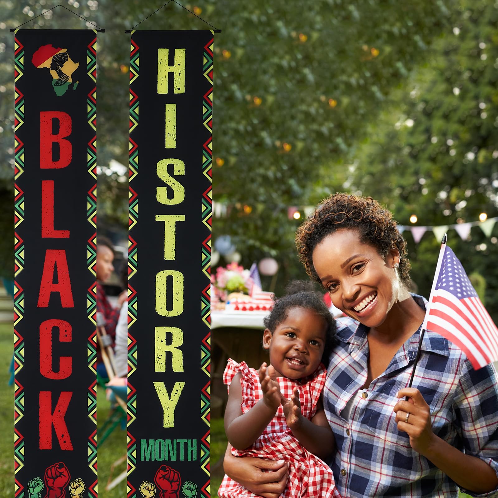 Happyyami 1 Pair Happy Black History Month Juneteenth Porch Banners African American Front Door Hanging Banner February Holiday Black Pride Porch Sign for Indoor Outdoor Decoration - Image 3