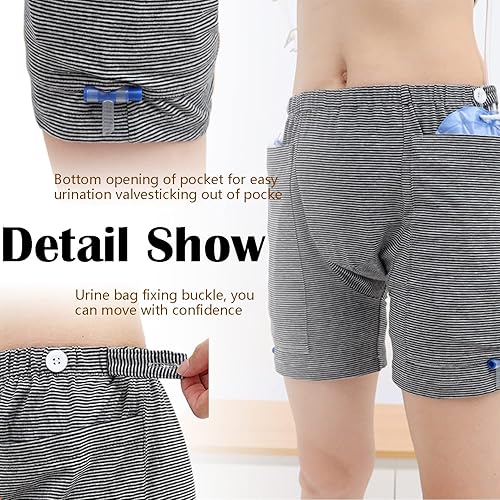 Miniatura 3 de Lmaray Paquete de 2 pantalones para el cuidado de la incontinencia, pantalones cortos para pierna con catéter, suministros de incontinencia urinaria