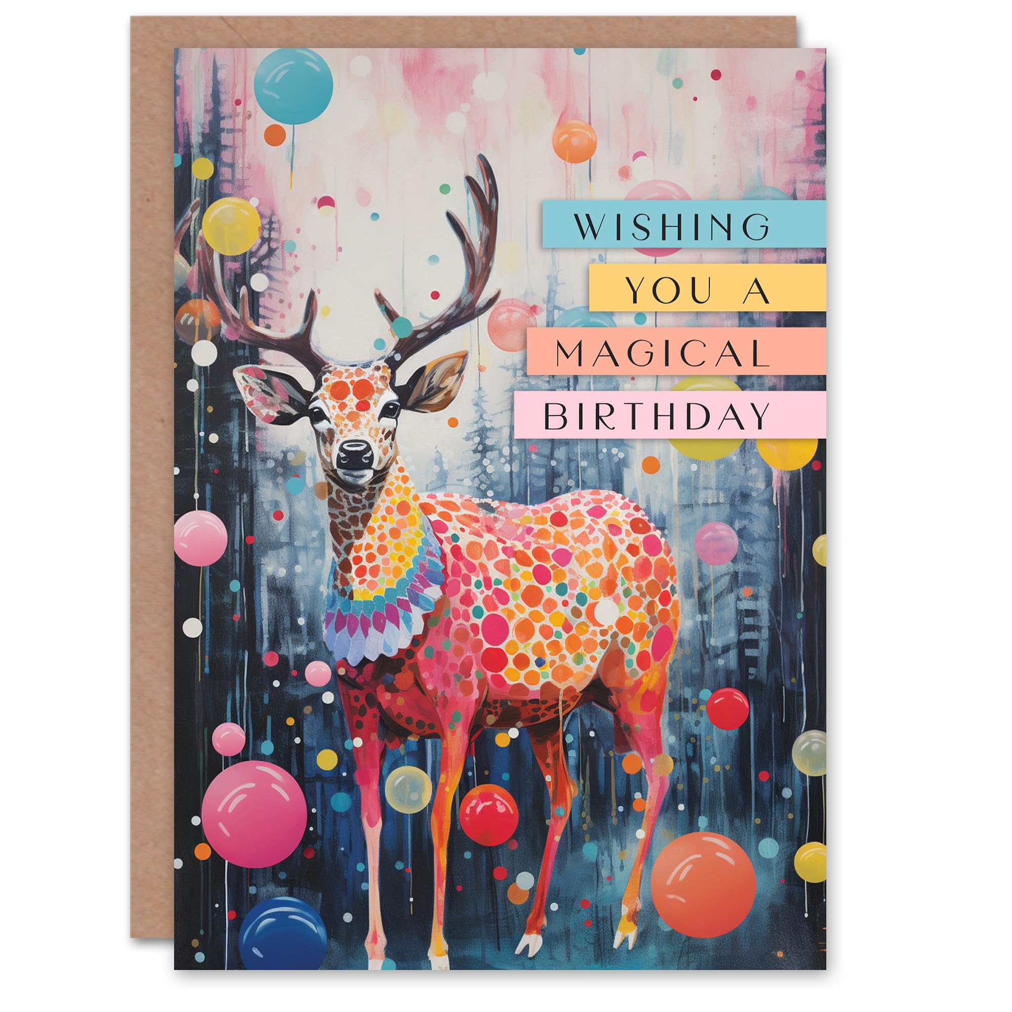 Artery8 Birthday Greeting Card Magical Colourful Stag For Him Her