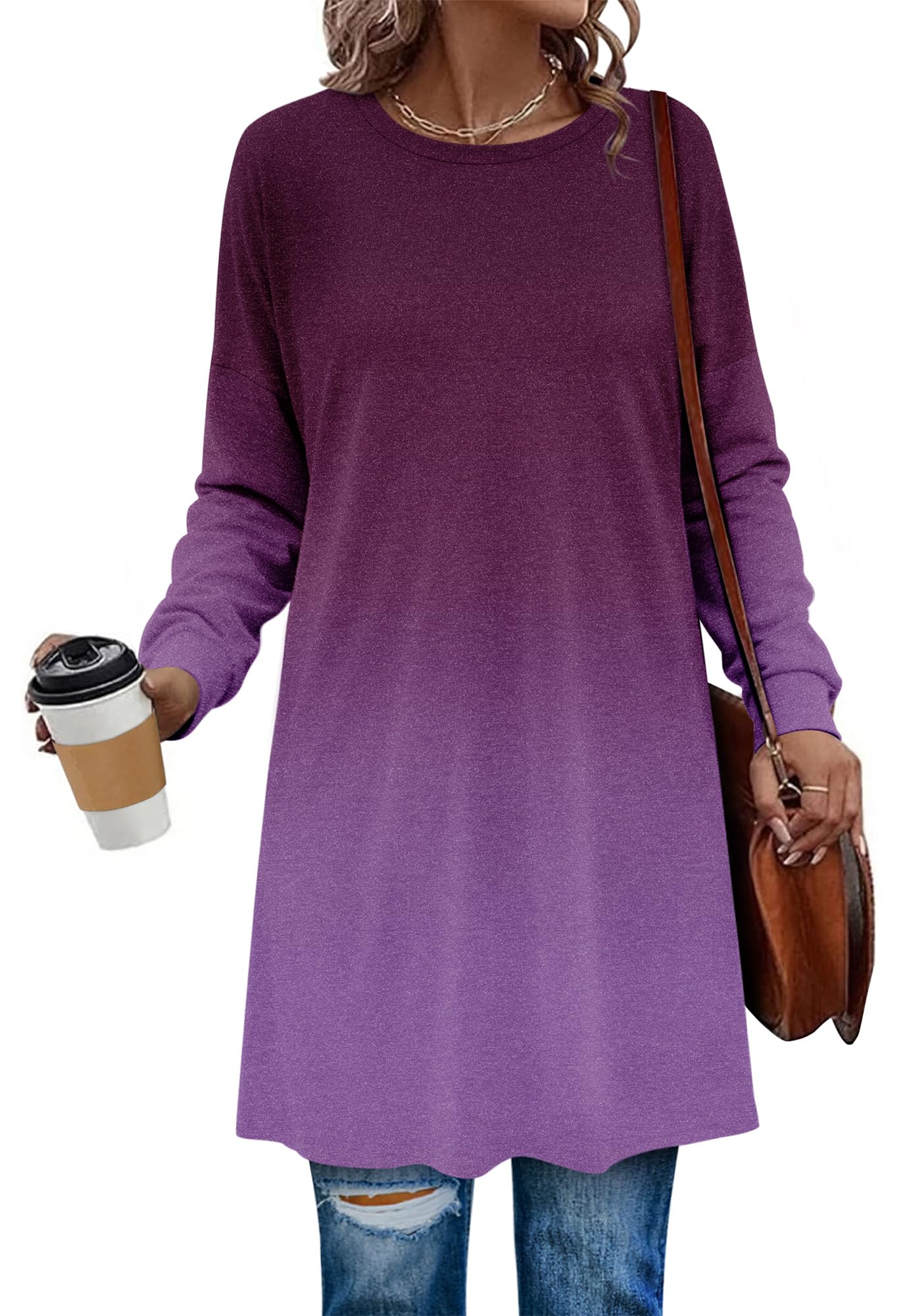 KISSMODA Women's Long Sleeve Tunic Tops Fall for Leggings Casual Long Tunics with Pockets T Shirts Loose S-3XL