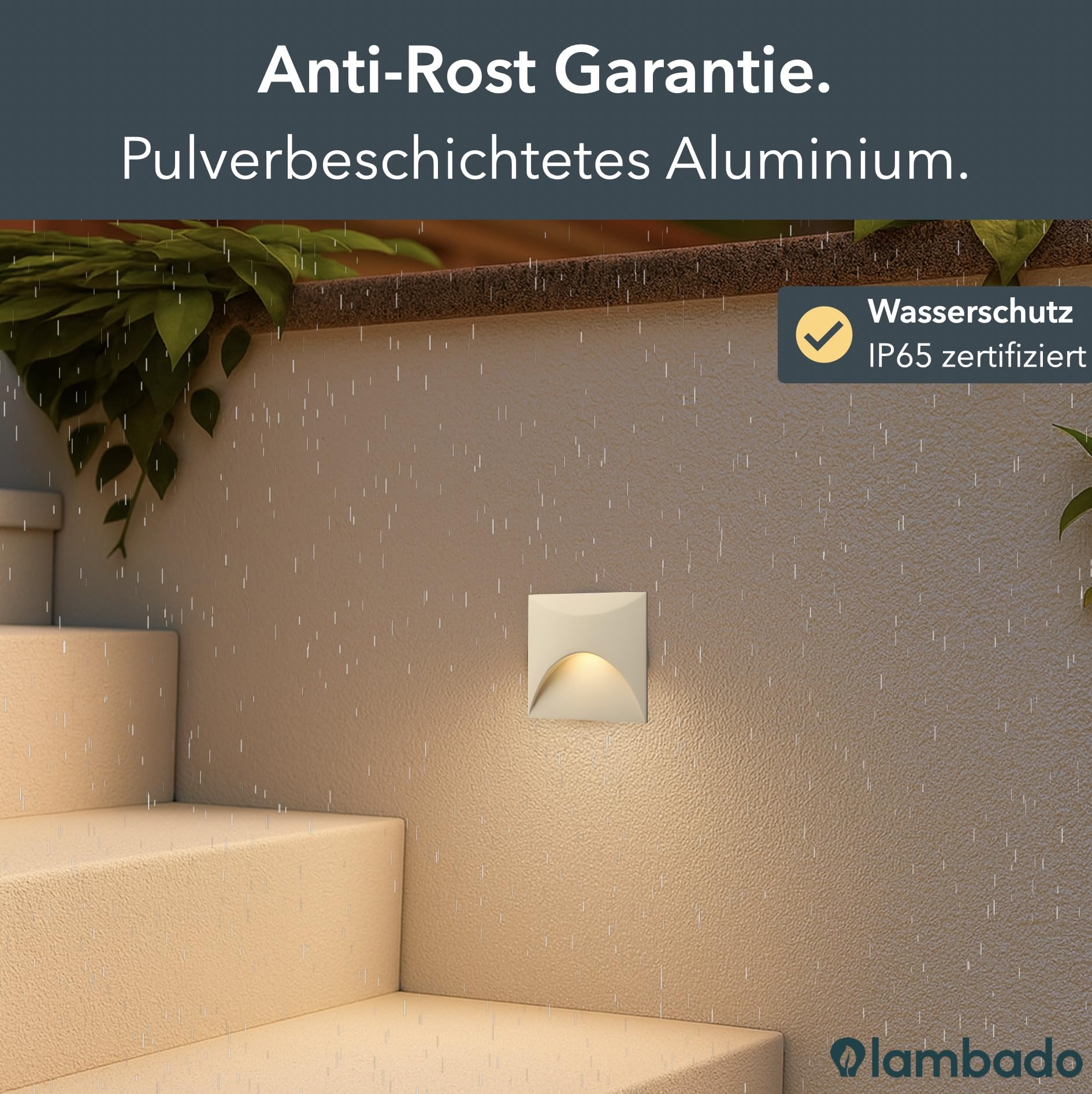 lambado® LED Treppenbeleuchtung für Innen & Aussen | IP65 Wasserschutz | 230V Unterputz Treppenlicht 3W Warmweiss | Wandeinbauleuchte für Treppen | Treppenstufenbeleuchtung