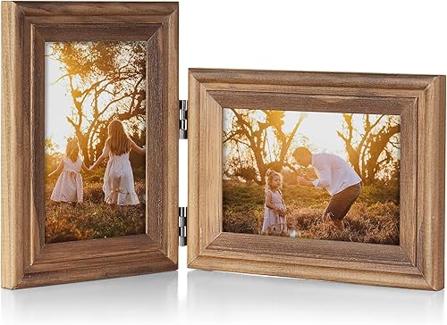 Miniatura 36 de Marco de fotos de madera doble con bisagras de 5 x 7 pulgadas horizontal y vertical en gris, pantalla de 4 x 6 pulgadas con paspartú o 5 x 7