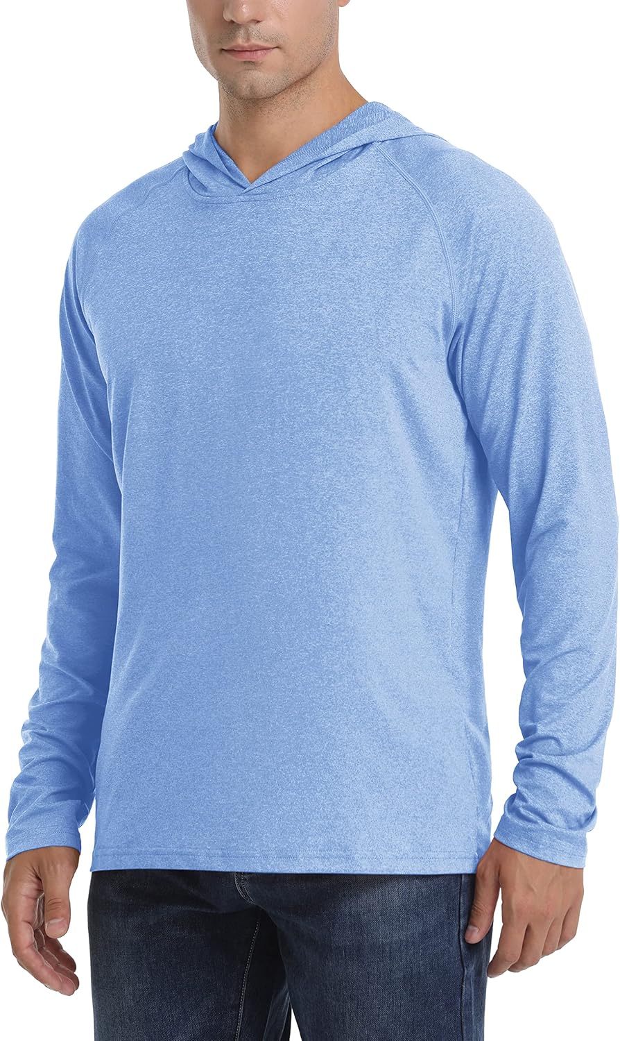 TACVASEN Men's Hiking Shirts Long Sleeve Performance SPF Hoodies Fishing Outdoor, Light Blue, S