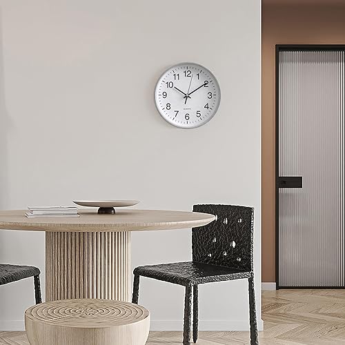 Miniatura 5 de Clockswise Reloj analógico plateado de 8 pulgadas, silencioso, sin tictac para pared, escritorio de oficina, mesa y estante, funciona con pilas,