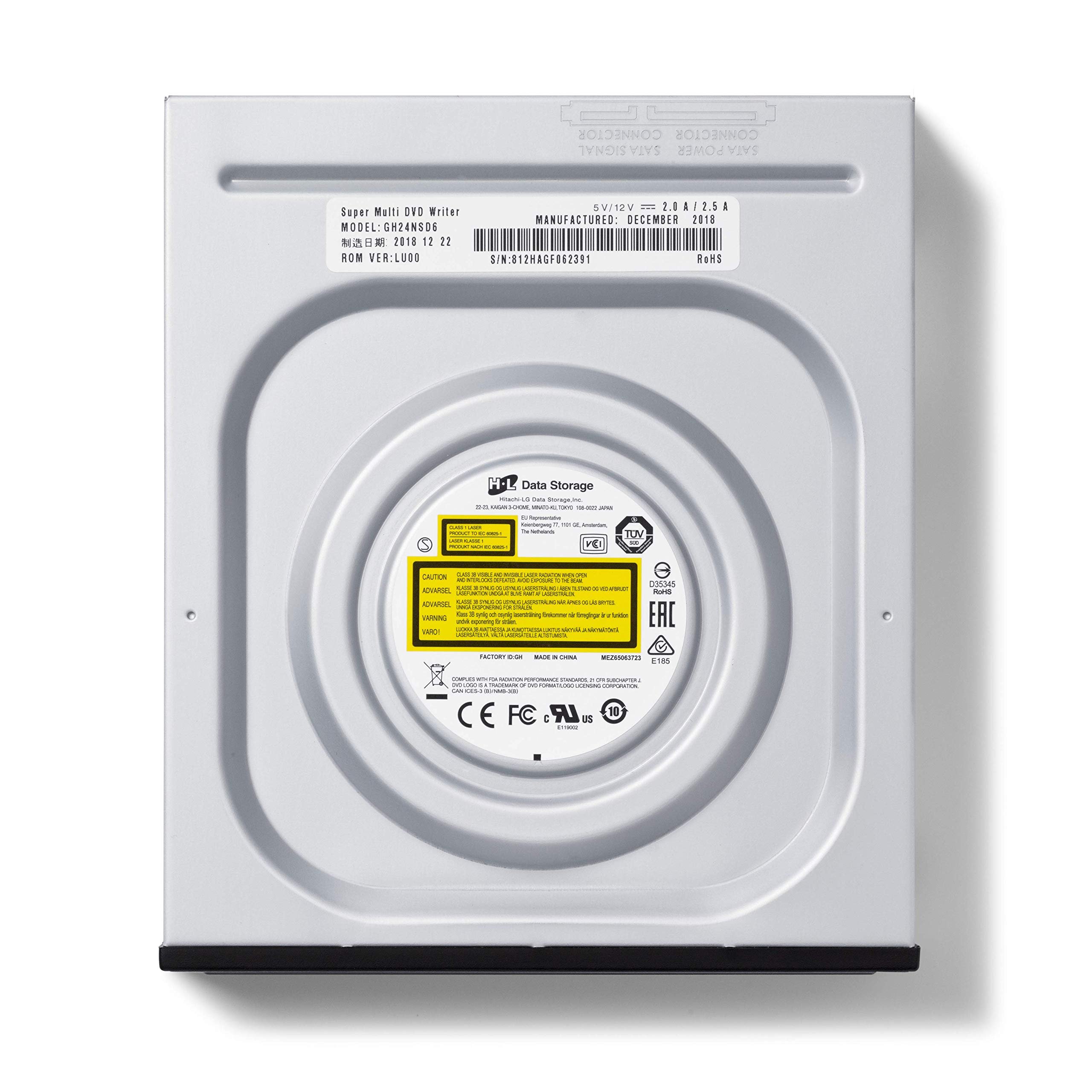 Hitachi-LG GH24 Internal DVD Drive, DVD-RW CD-RW ROM Rewriter for Laptop/Desktop PC, Windows 10 Compatible, M-Disc Support, 24x Write Speed (Software Included) - Black