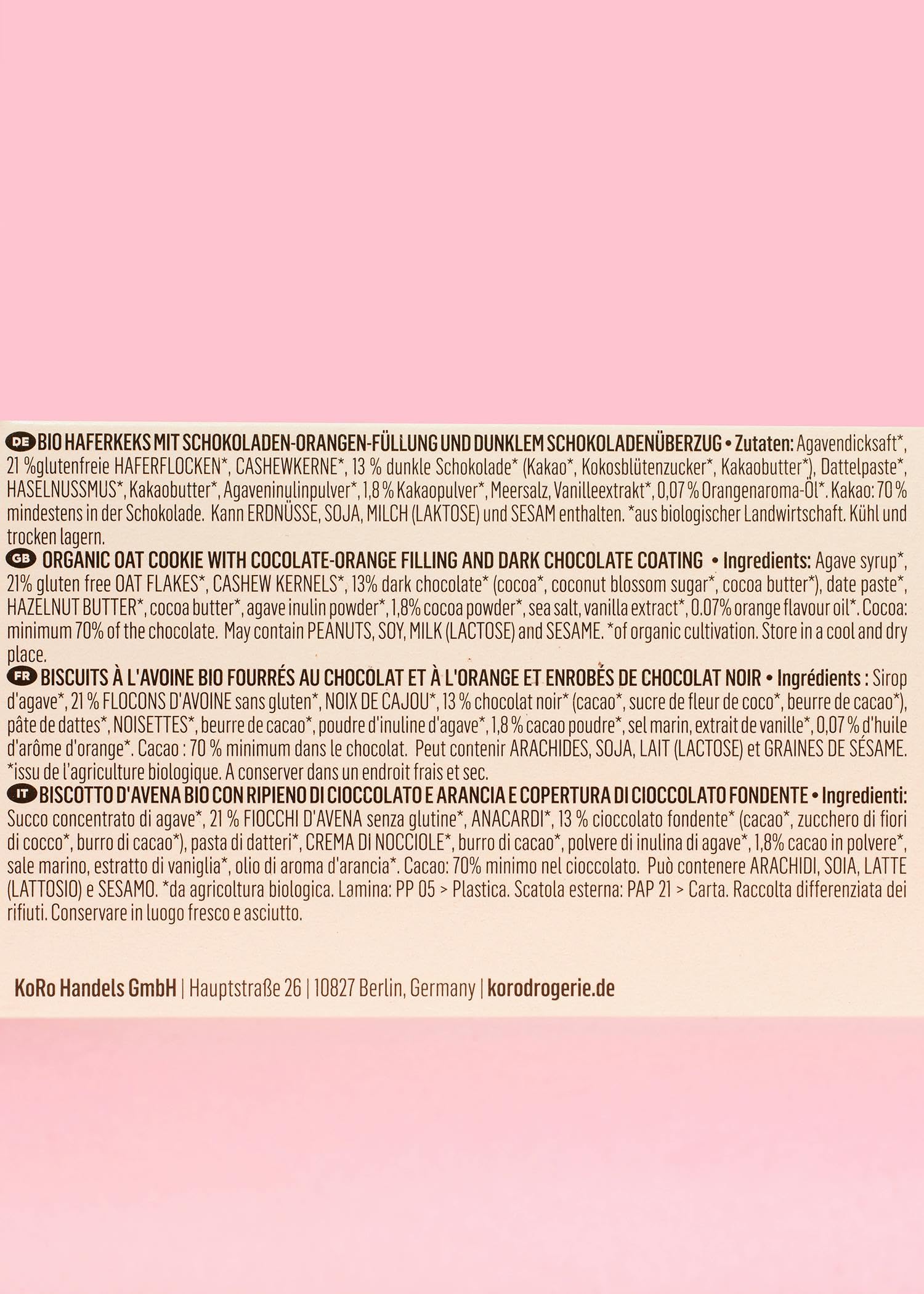 KoRo - Palline di cioccolato fondente ripiene all'arancia bio - 12 x 2 x 20 g - A base di avena e anacardi - Con ripieno fruttato all'arancia - vegan