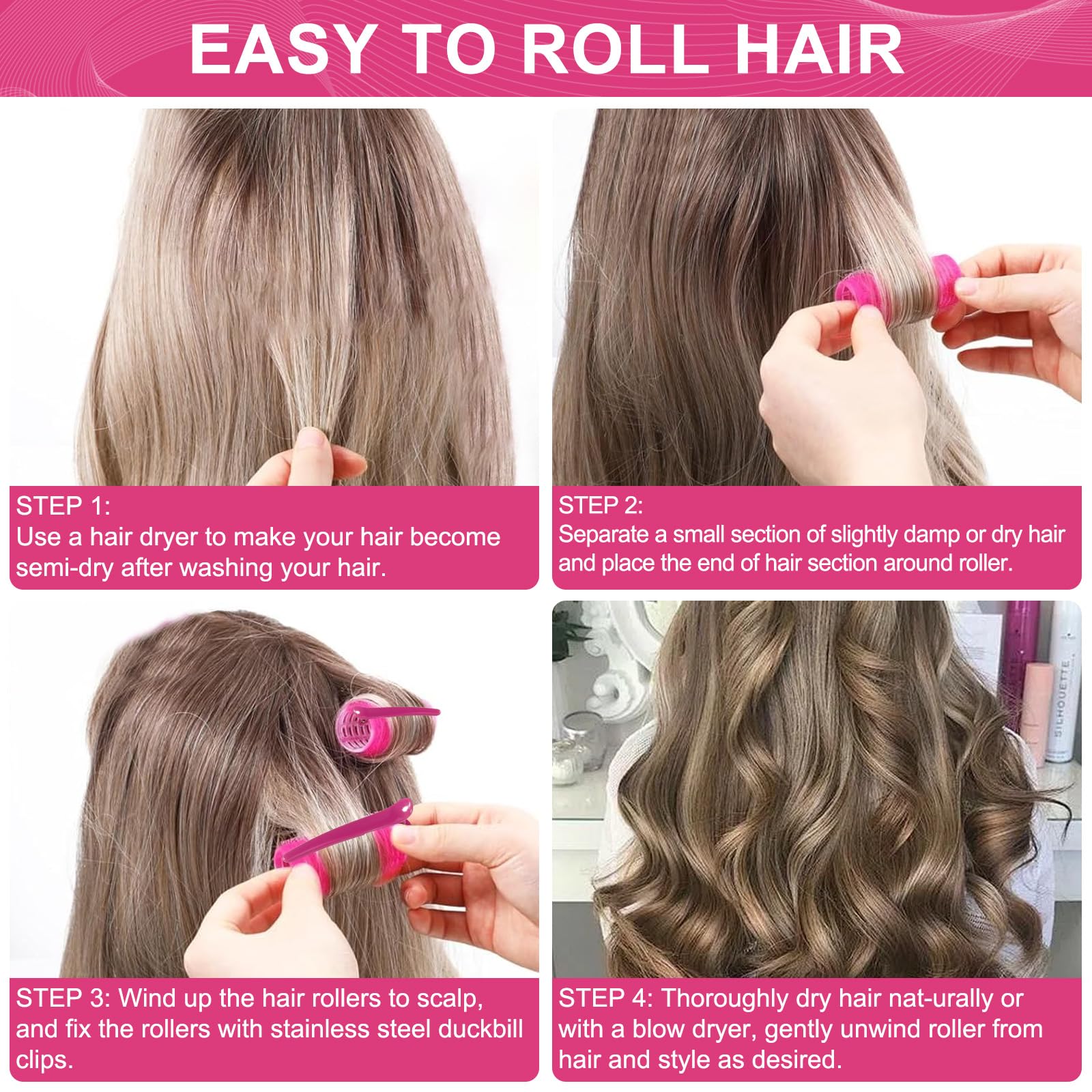 BESSEEK Rodillos para el cabello, paquete de 12 rizadores de peluquería de salón de belleza, peinado rizado para bricolaje, los colores pueden variar (mediano plus)