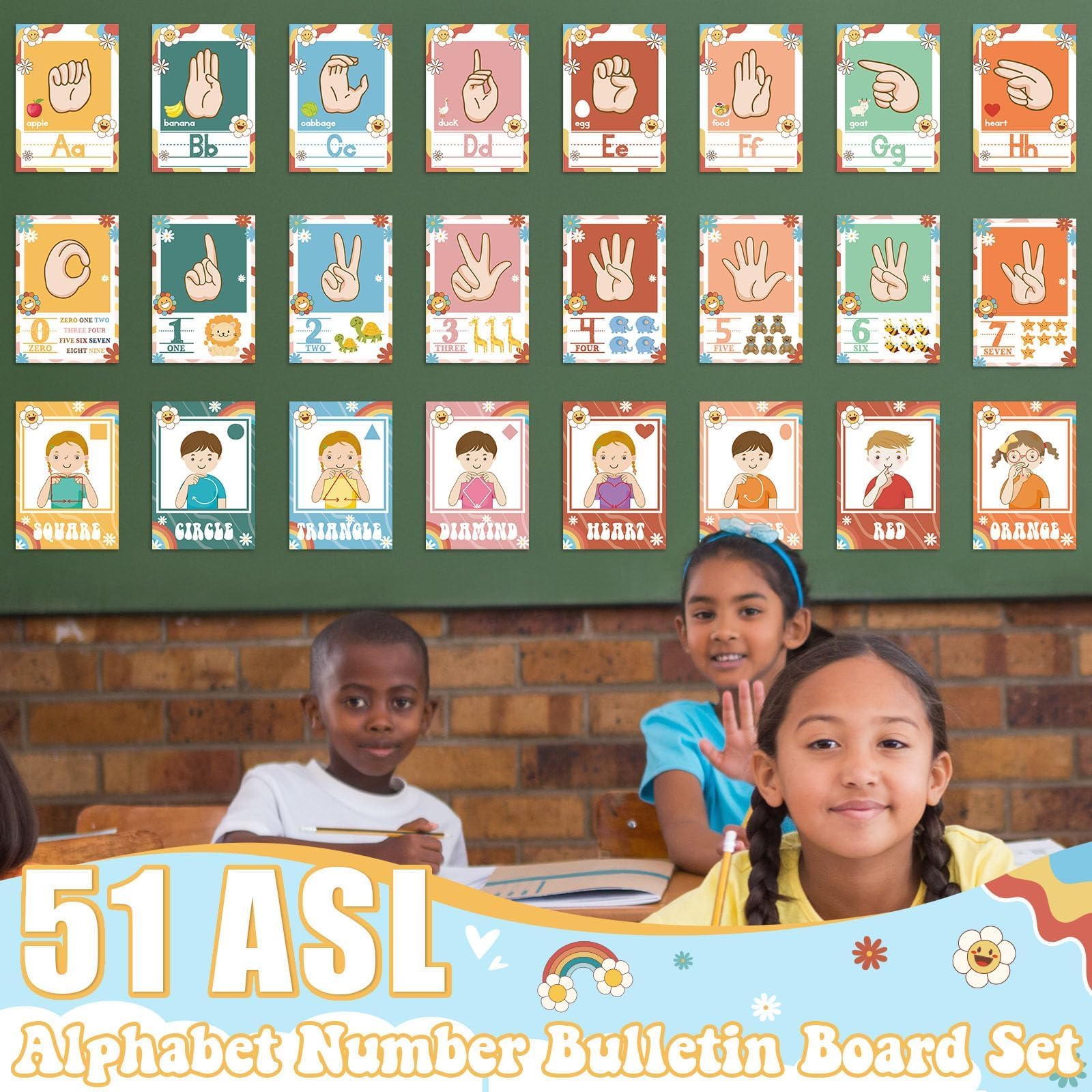 8 Affiches éducatives Langue Des Signes ASL - Alphabet Gestuel Pour Débutants - Décoration Murale Classe Ou Maison - 25.4x20.3 Cm - 6